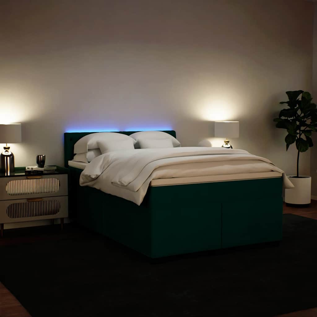 Cama com molas/colchão 160x200 cm veludo verde-escuro