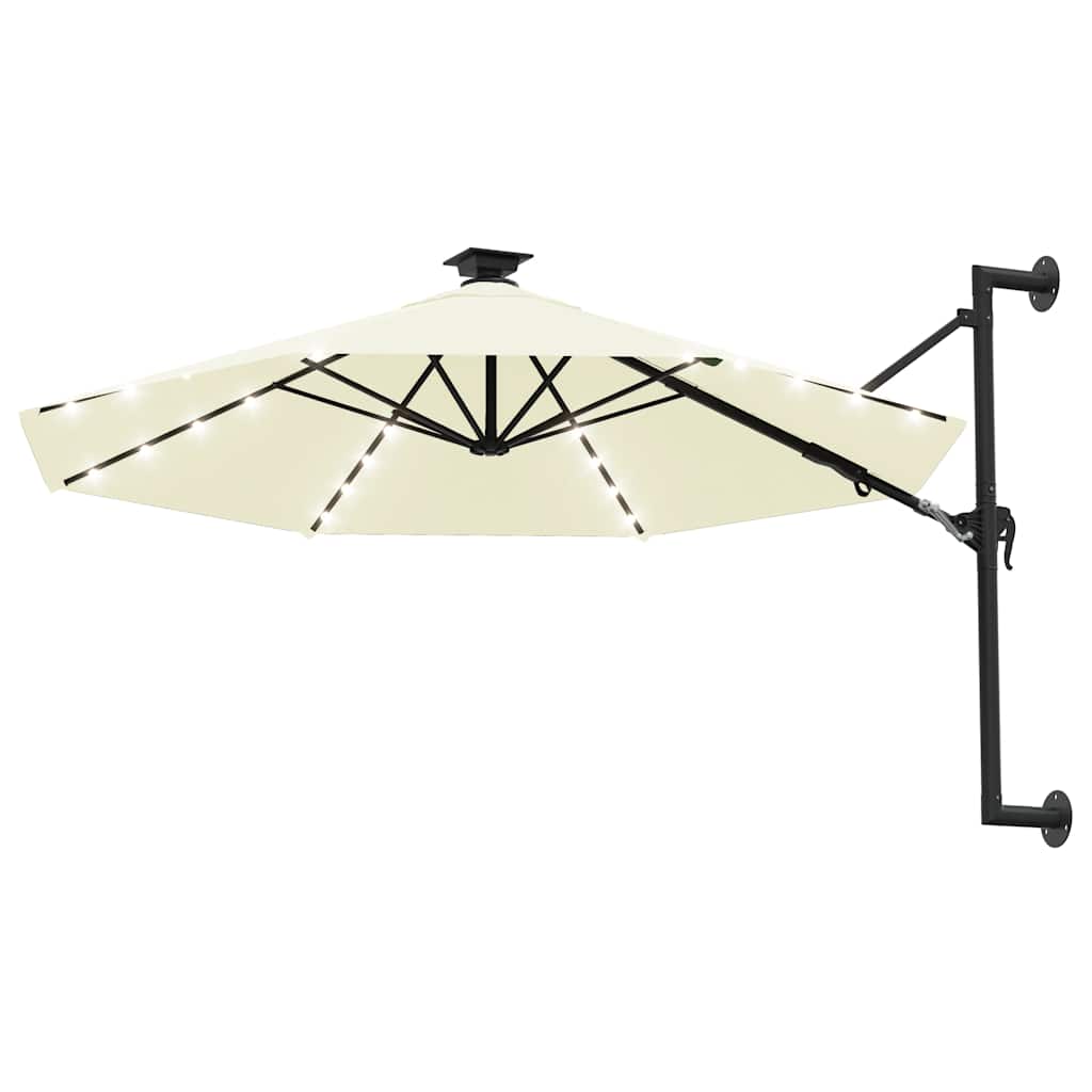 Guarda-sol para jardim de parede c/ luzes LED 300 cm areia