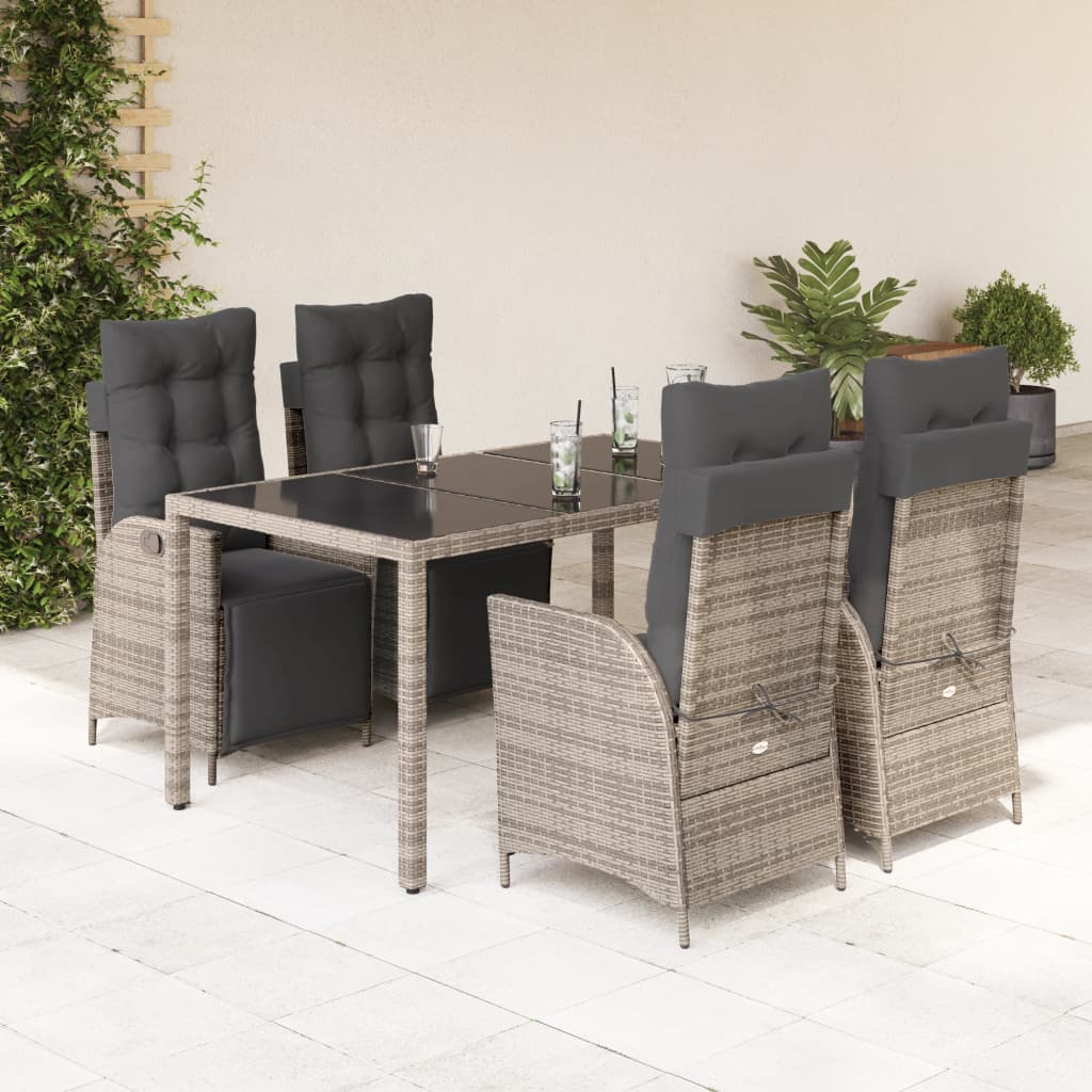 5 Pcs conjunto de jantar p/ jardim c/ almofadões vime PE cinza
