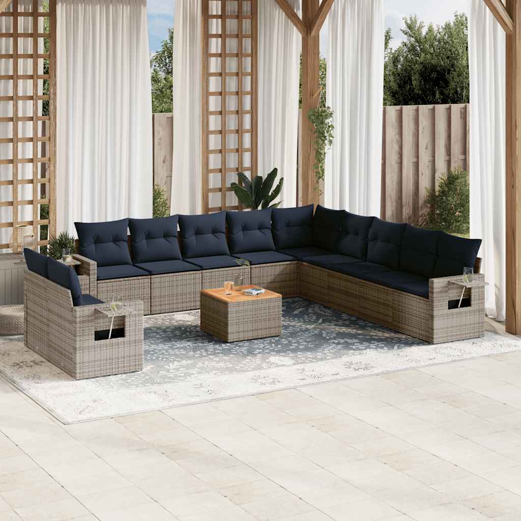 Conjunto de sofá de jardim com 12 peças e almofadas em rattan sintético cinza