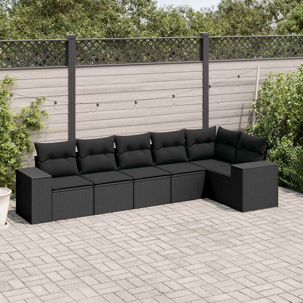 6 Pcs conjunto sofás de jardim c/ almofadões vime PE preto