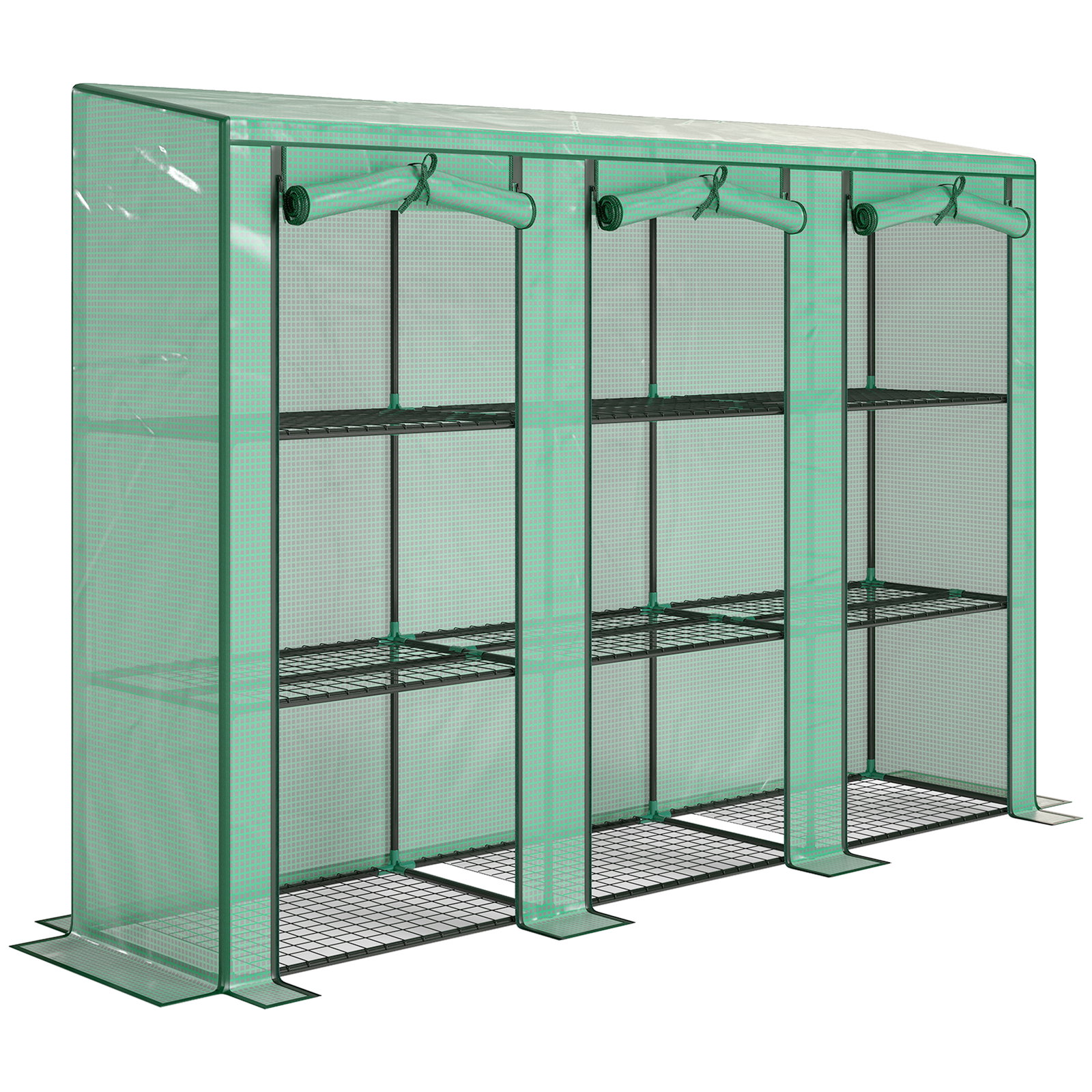 Estufa pequena com prateleiras de 3 níveis portas com fecho de correr estufa para cultivar 215x46x151 cm verde
