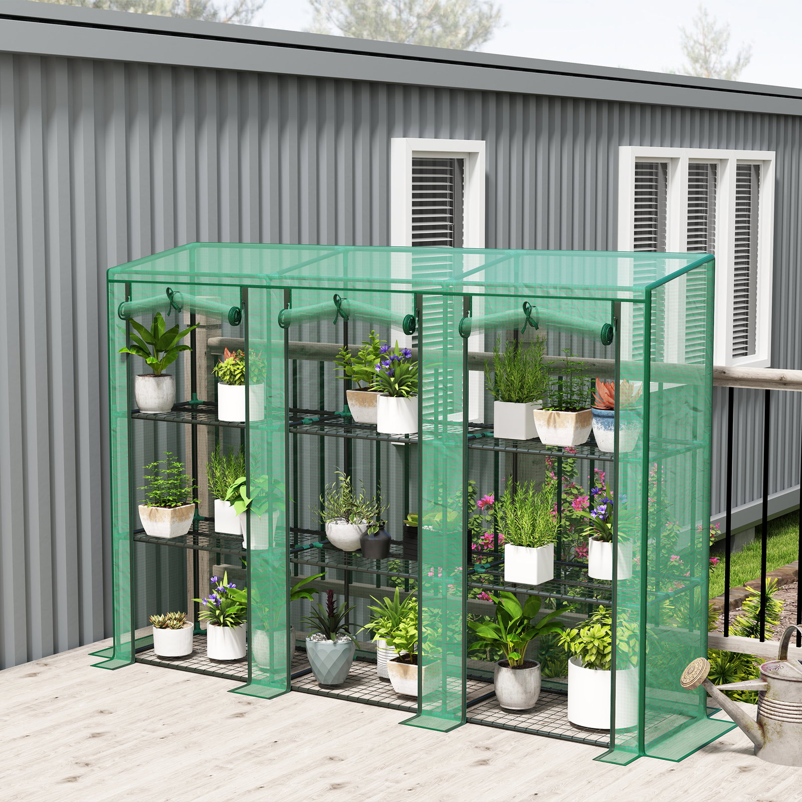 Estufa pequena com prateleiras de 3 níveis portas com fecho de correr estufa para cultivar 215x46x151 cm verde