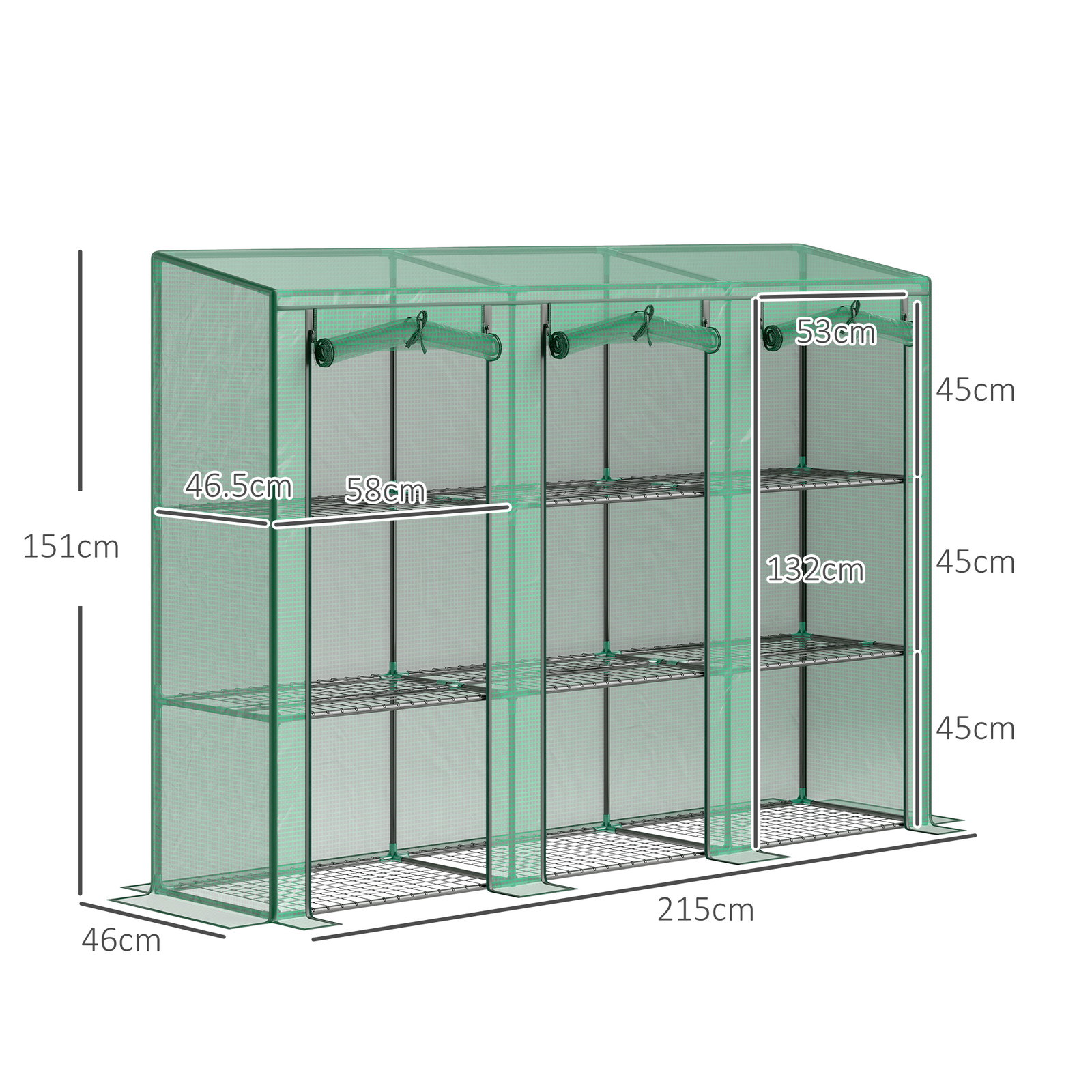 Estufa pequena com prateleiras de 3 níveis portas com fecho de correr estufa para cultivar 215x46x151 cm verde