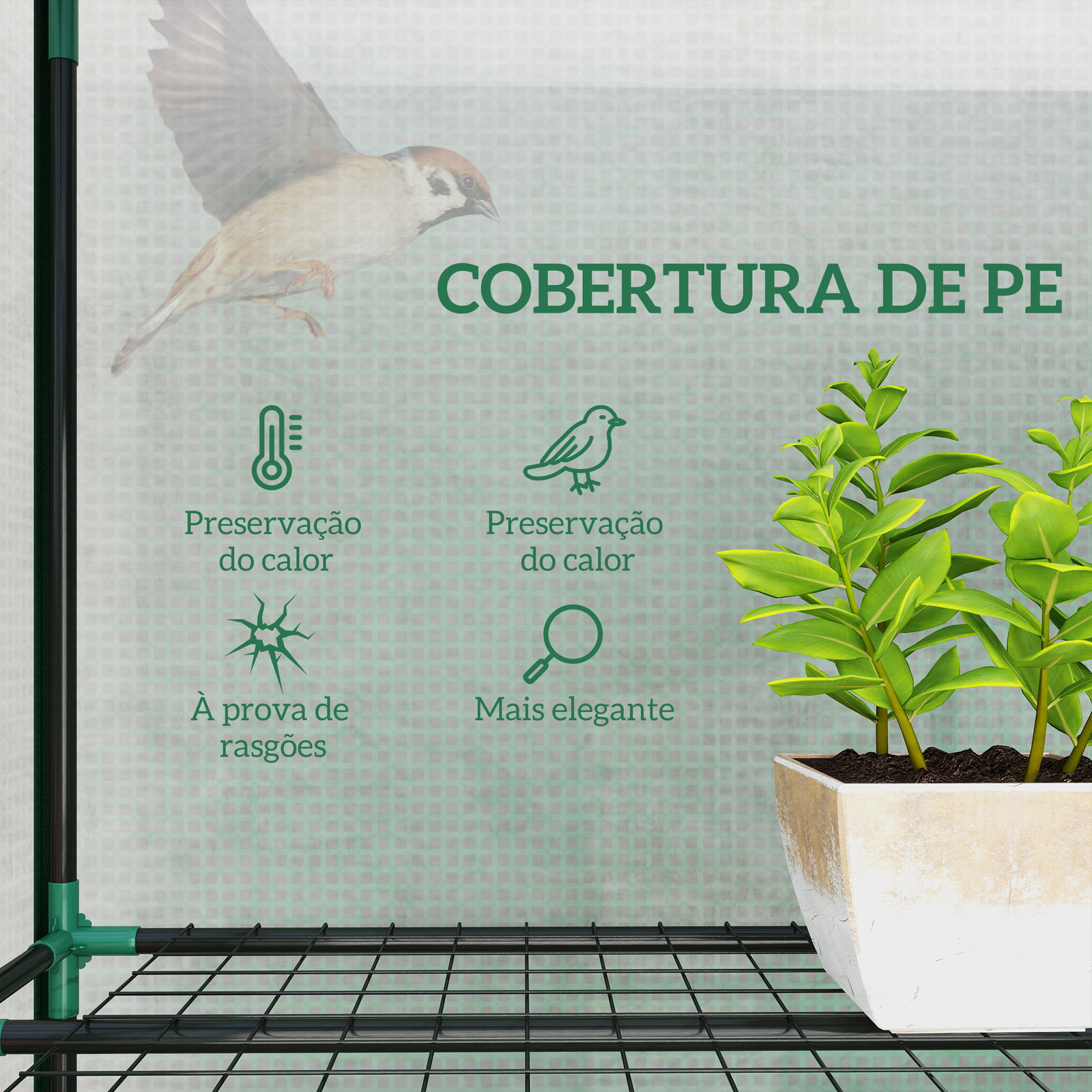 Estufa pequena com prateleiras de 3 níveis portas com fecho de correr estufa para cultivar 215x46x151 cm verde