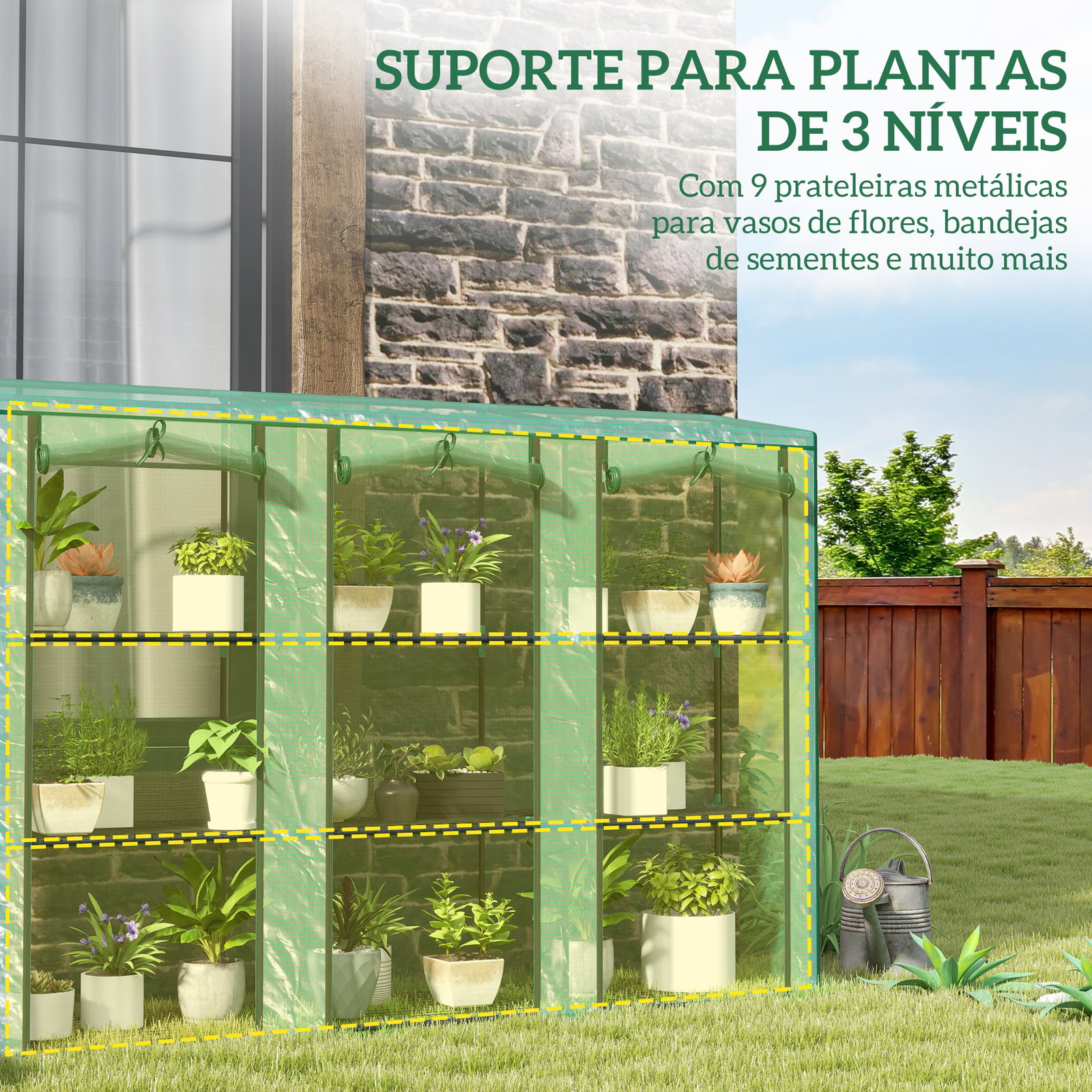 Estufa pequena com prateleiras de 3 níveis portas com fecho de correr estufa para cultivar 215x46x151 cm verde