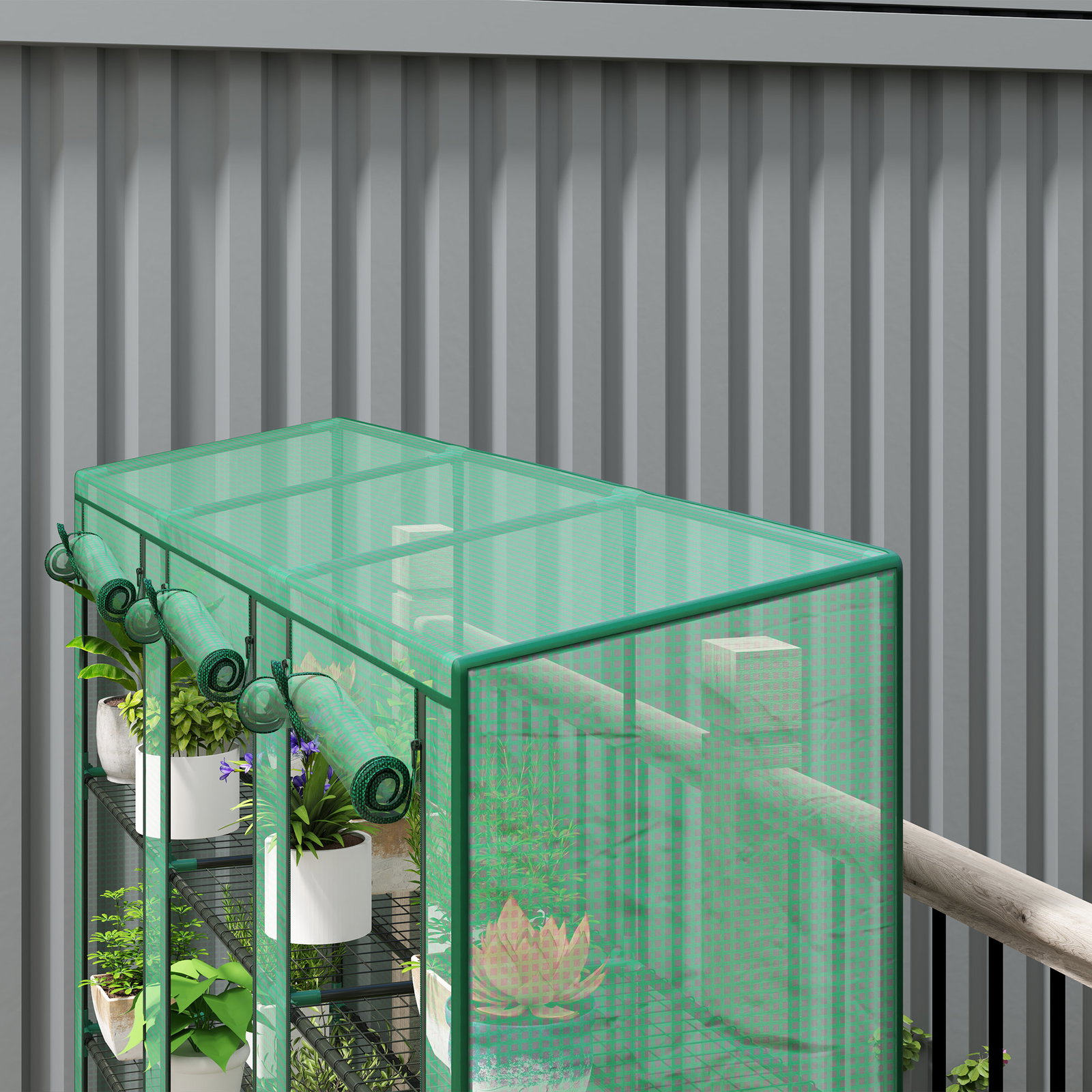 Estufa pequena com prateleiras de 3 níveis portas com fecho de correr estufa para cultivar 215x46x151 cm verde