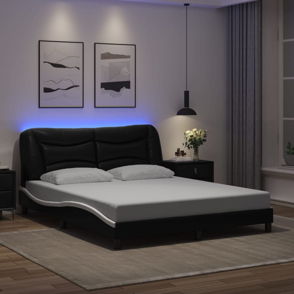 Estrutura de cama com LED sem colchão hvar 160x200cm preto/branco