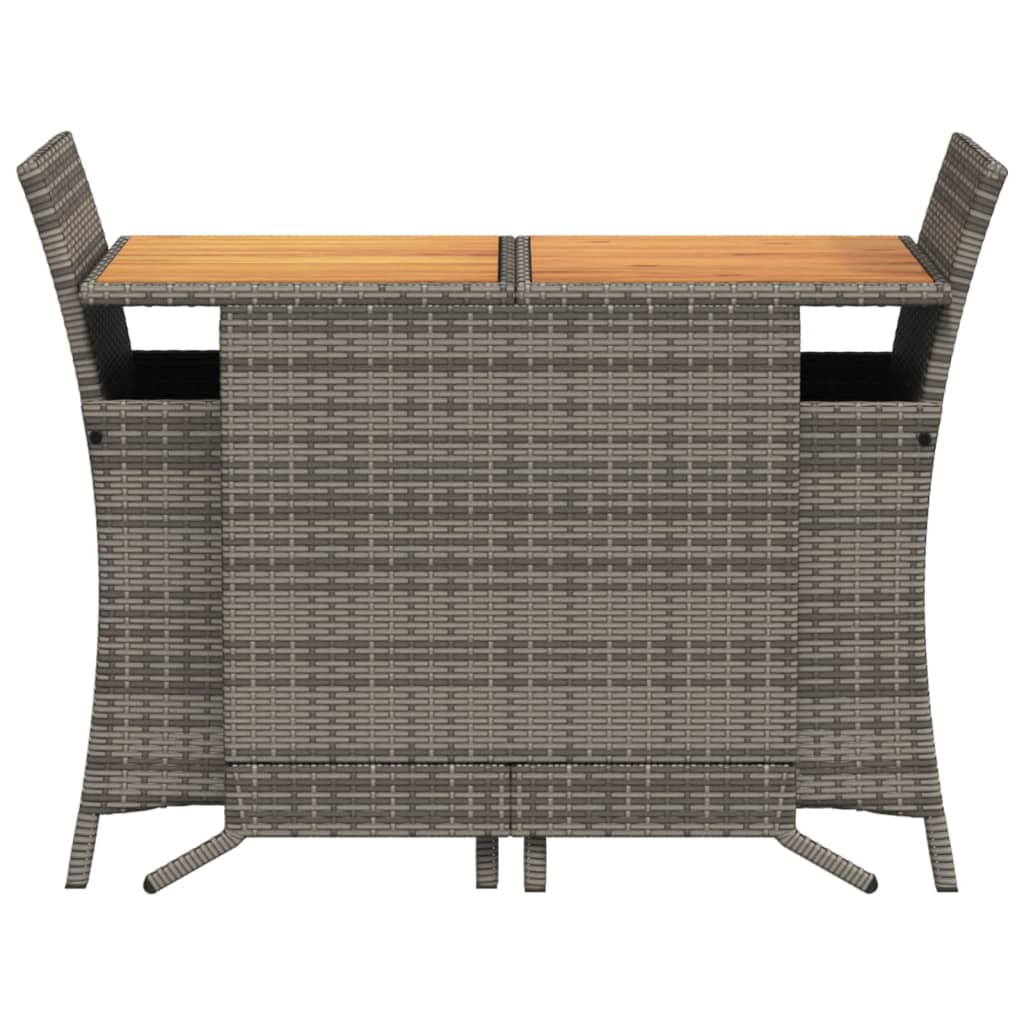 3 Pcs conjunto bistrô com almofadões vime PE cinza
