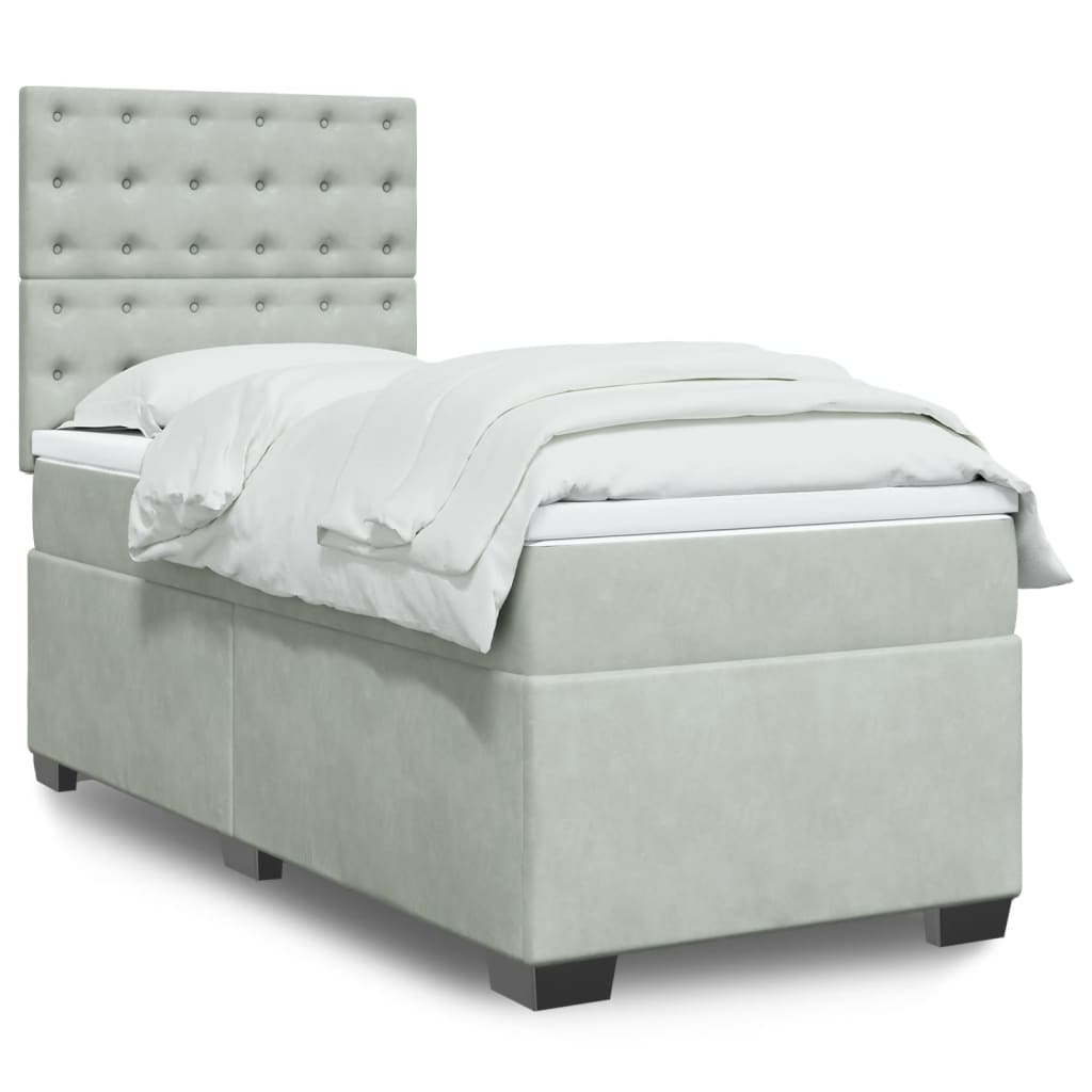 Cama com molas/colchão 100x200 cm veludo cinza-claro