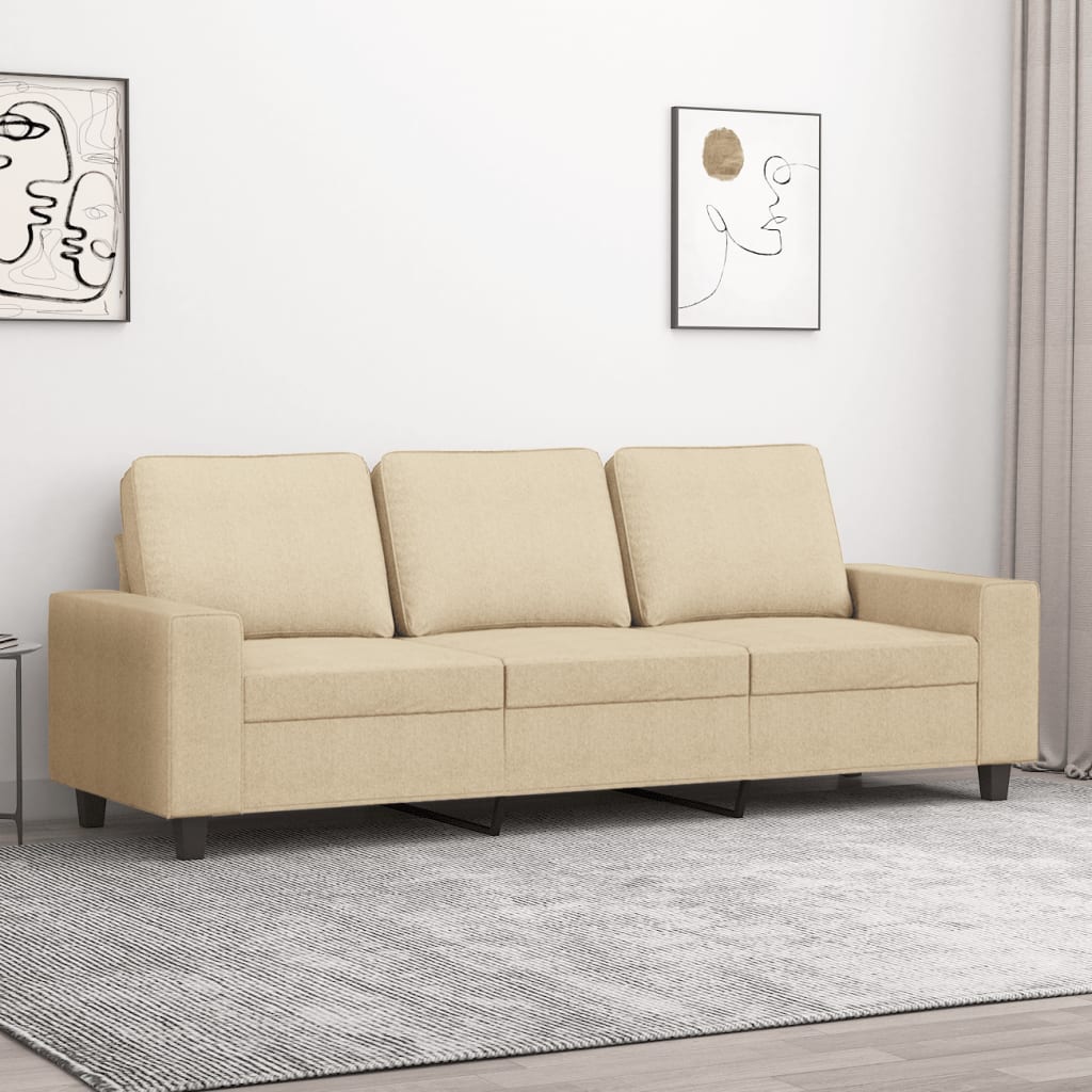 Sofá de 3 lugares tecido 180 cm cor creme