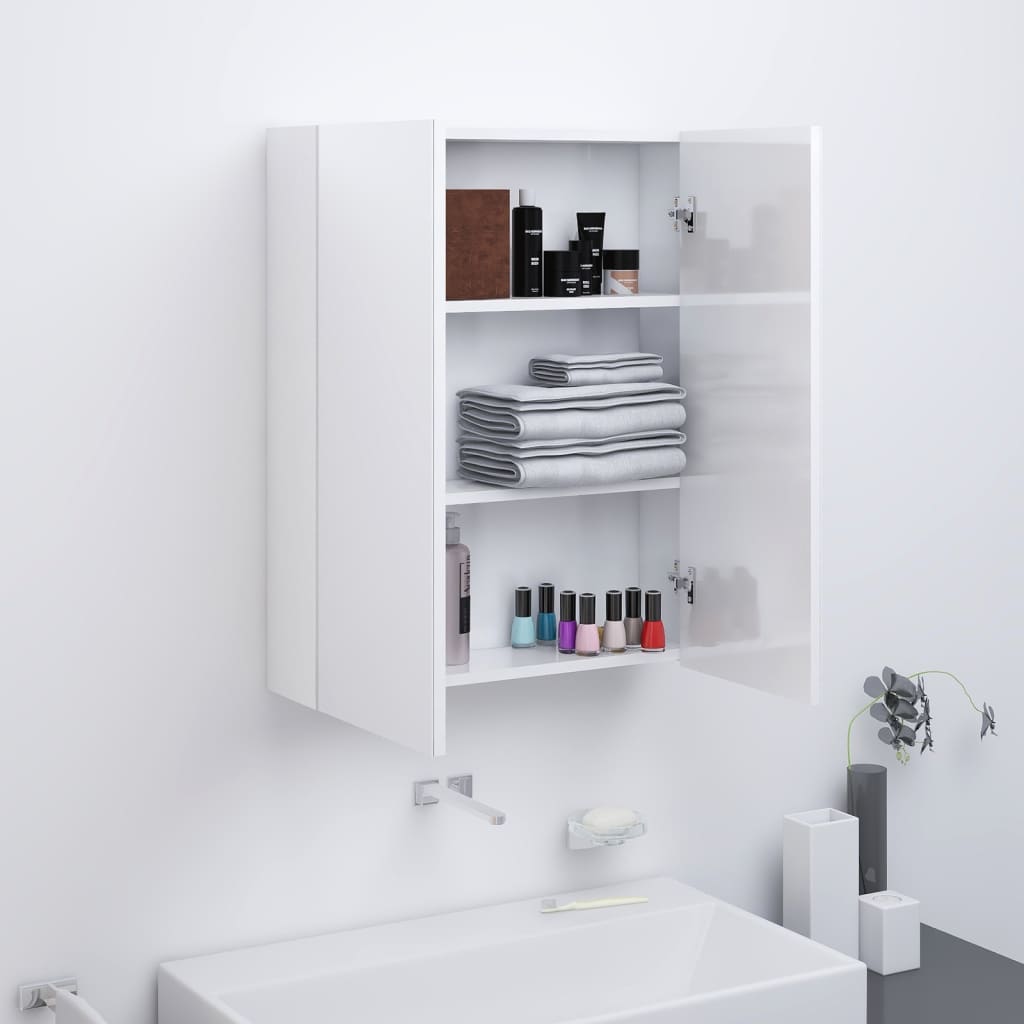 Armário espelhado p/ casa banho 60x15x75cm MDF branco brilhante