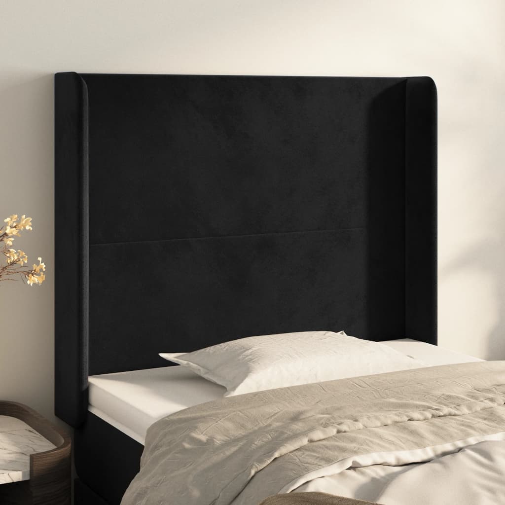 Cabeceira de cama c/ abas veludo 93x16x118/128 cm preto