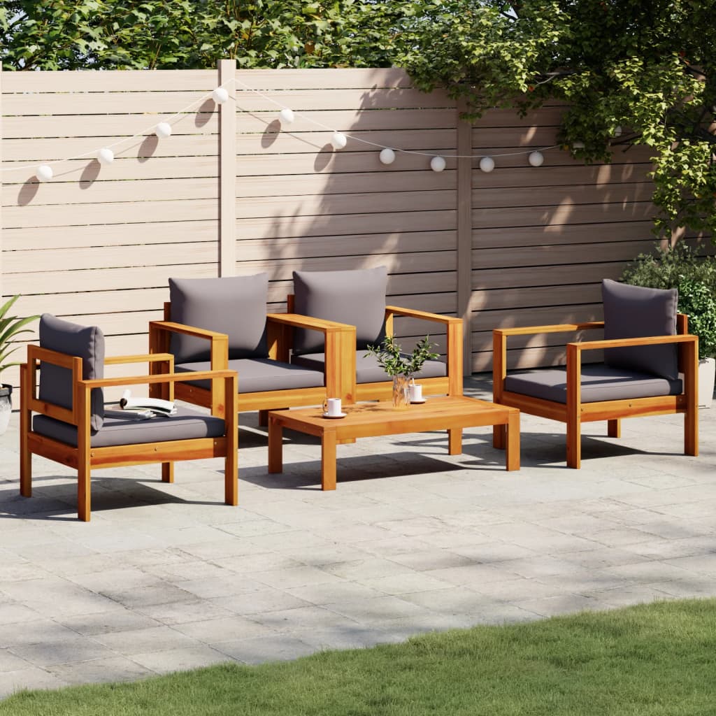 5 Pcs conjunto de sofás de jardim com almofadões acácia maciça