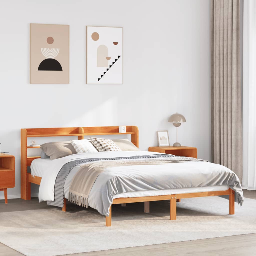 Estrutura cama c/ cabeceira 150x200cm pinho maciço castanho-mel