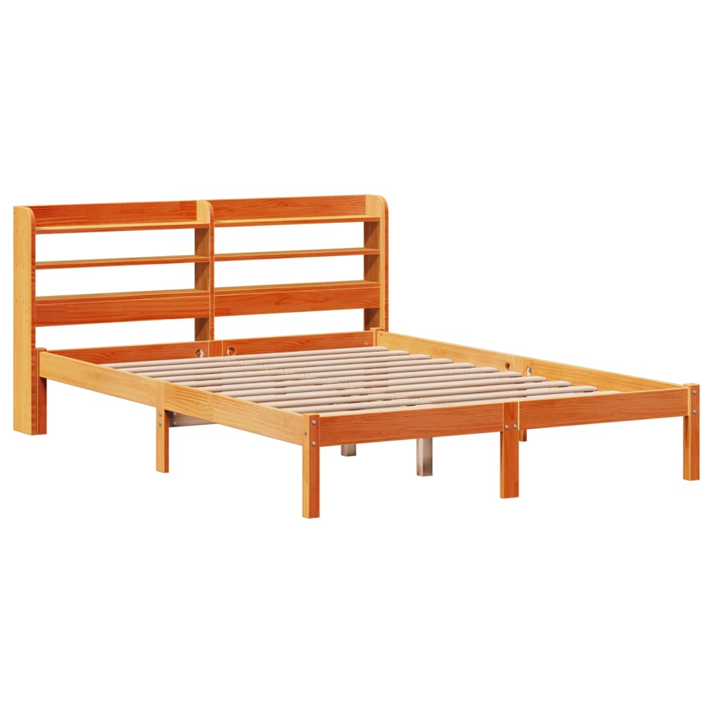 Estrutura cama c/ cabeceira 150x200cm pinho maciço castanho-mel
