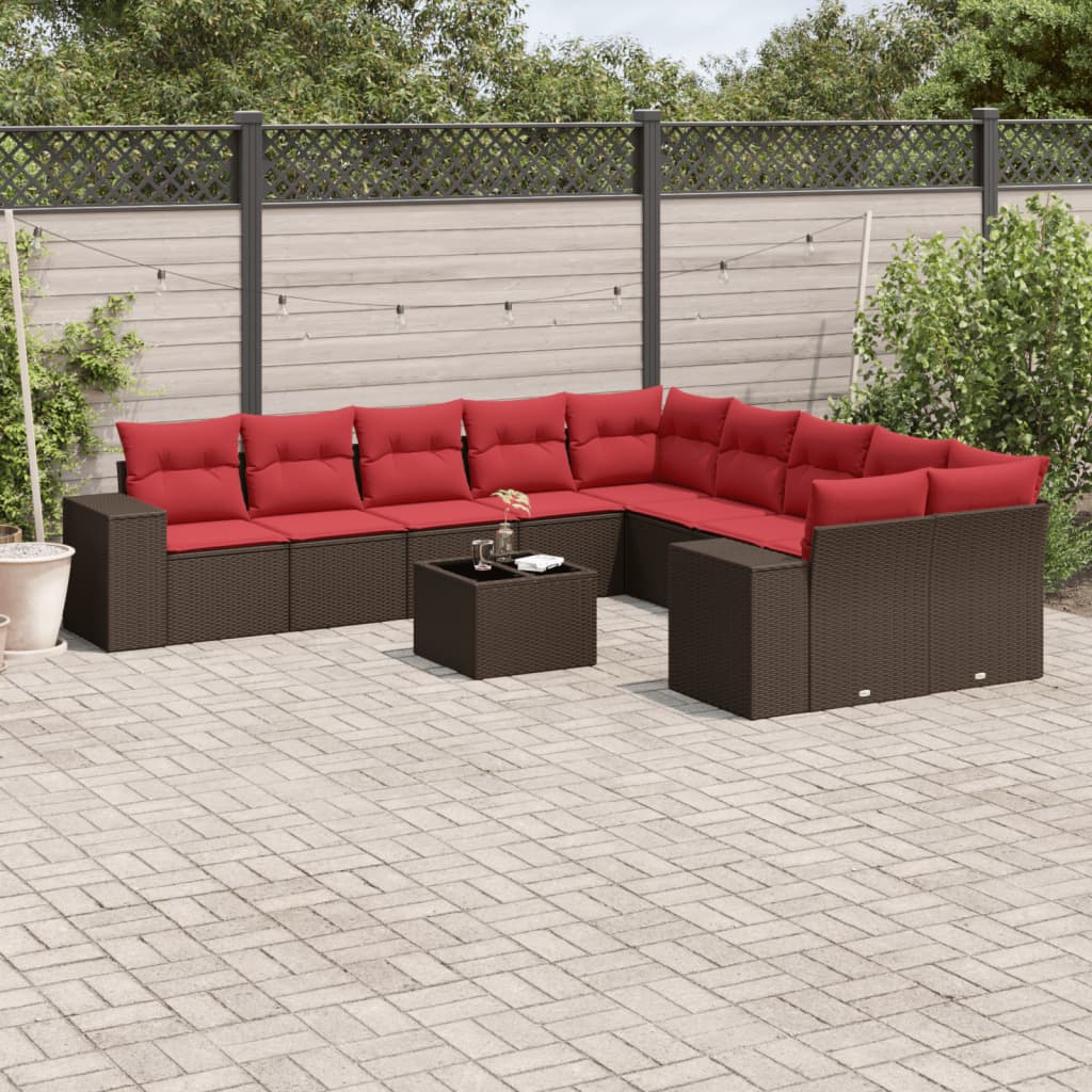 Conjunto de sofá de jardim com 11 peças e almofadas em rattan sintético marrom
