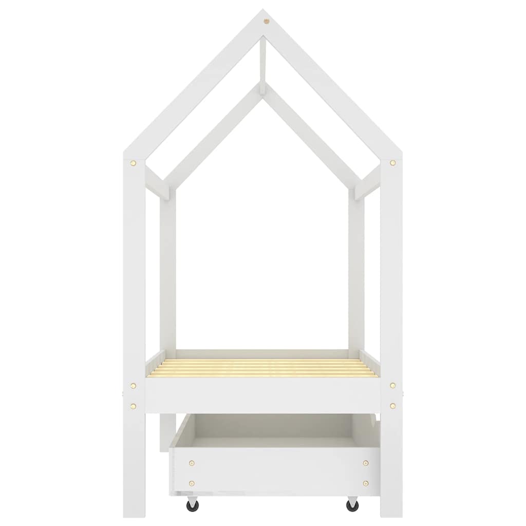 Cama para crianças c/ gaveta 70x140 cm pinho maciço branco