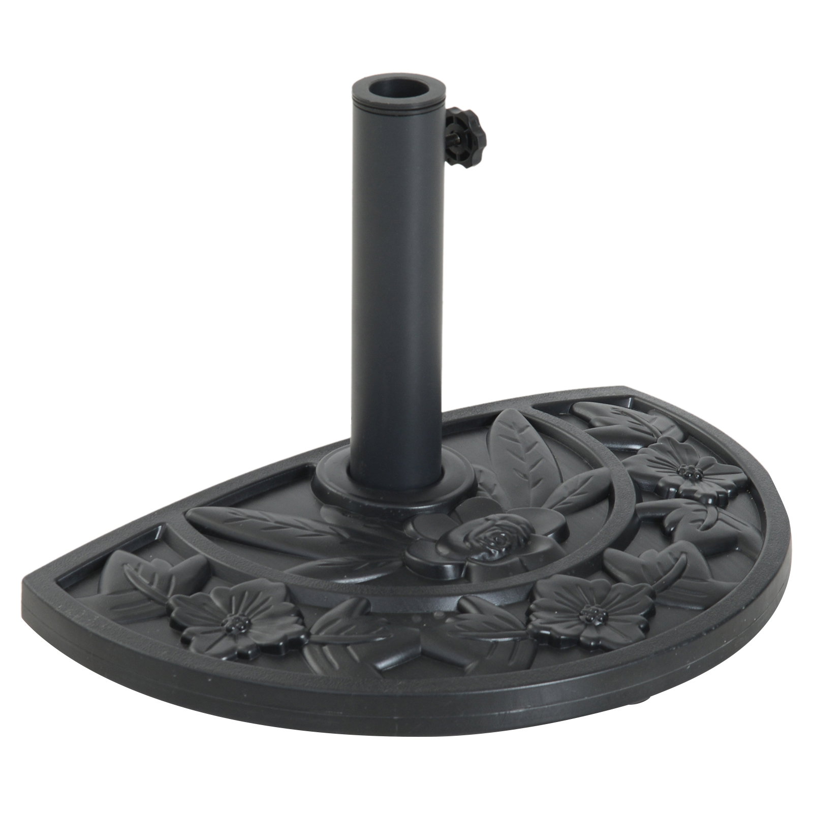 Base para chapéu de sol semicircular 9 kg apto para mastros de 35 mm 38 mm e 48 mm preenchido com cimento 50x32x32cm preto