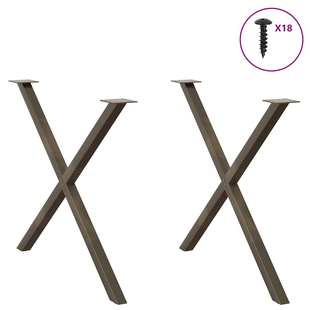 Pés para mesa de jantar em formato de x, 2 peças, aço natural, 90x(72-73) cm, aço