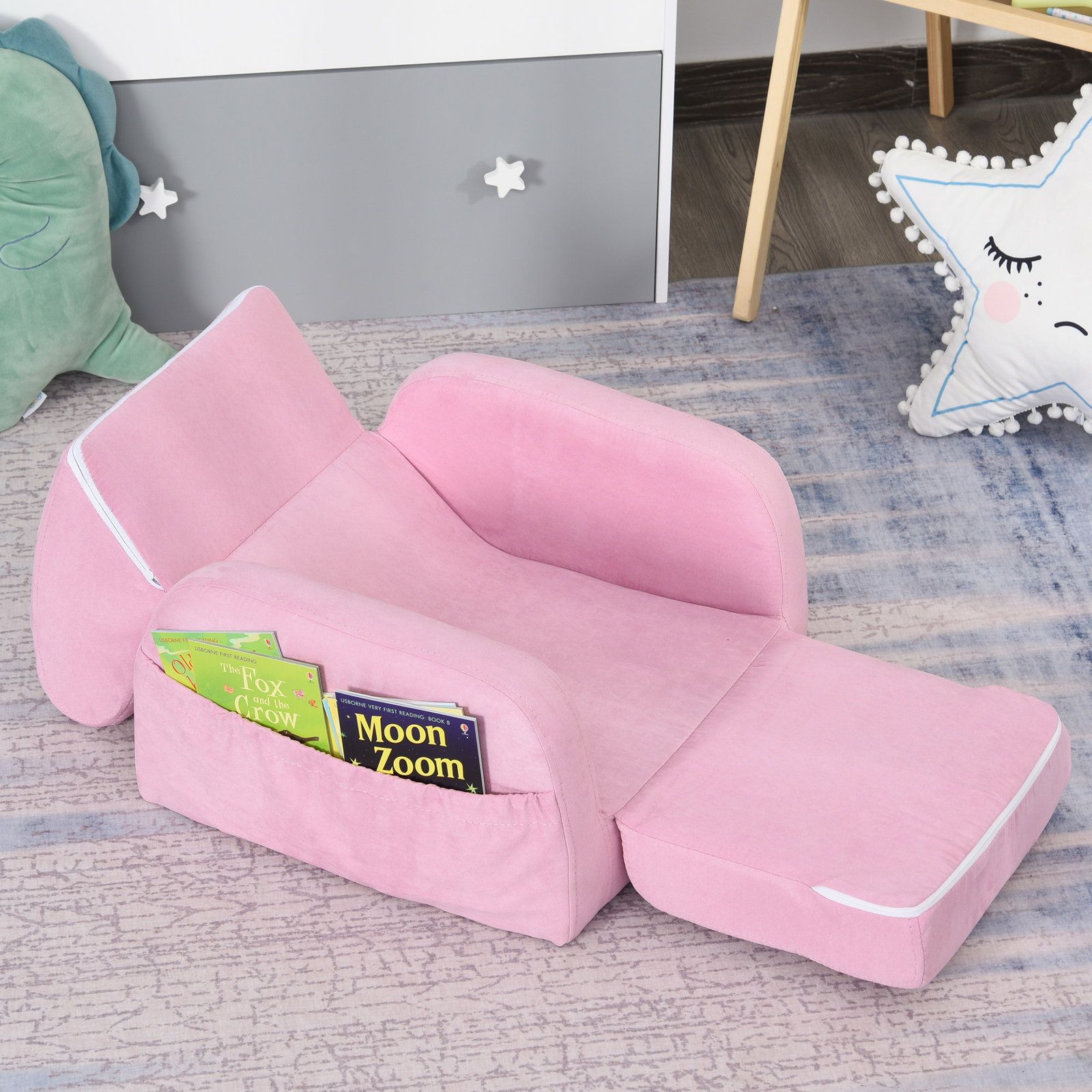 Poltrona infantil poltrona 2 em 1 para crianças dobrável em 2 posições com apoio de braços e assento acolchoado 47x45x38cm rosa