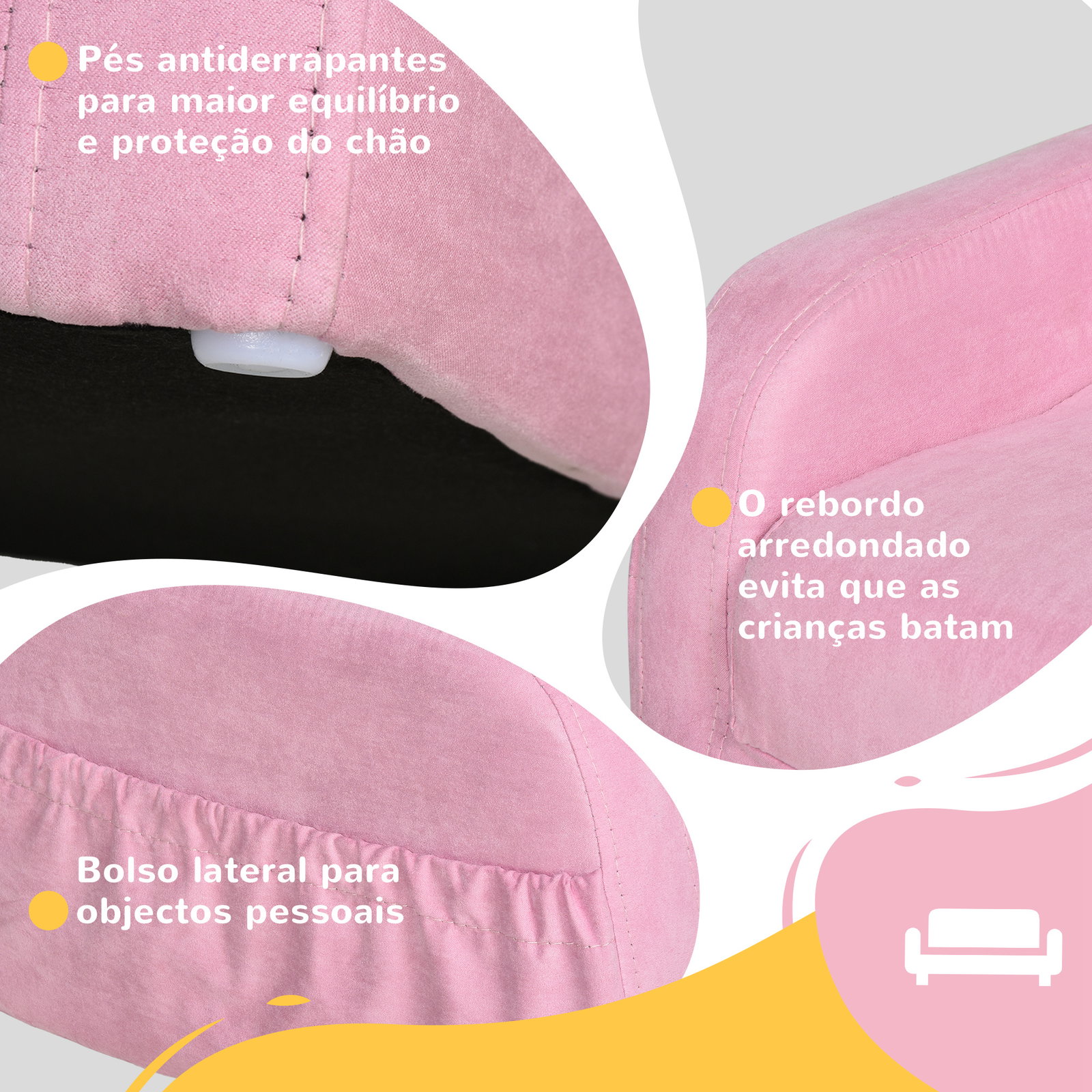 Poltrona infantil poltrona 2 em 1 para crianças dobrável em 2 posições com apoio de braços e assento acolchoado 47x45x38cm rosa