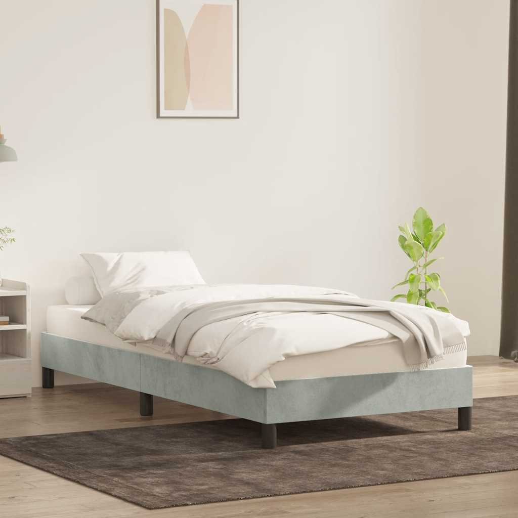 Estrutura de cama sem colchão 100x220 cm veludo cinzento-claro