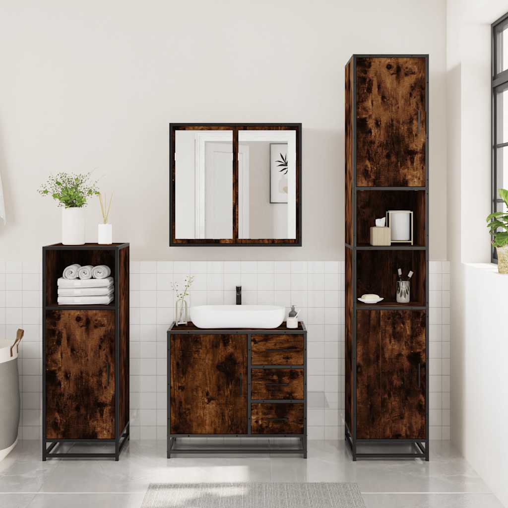 3 Pcs conjunto de móveis wc madeira processada carvalho fumado