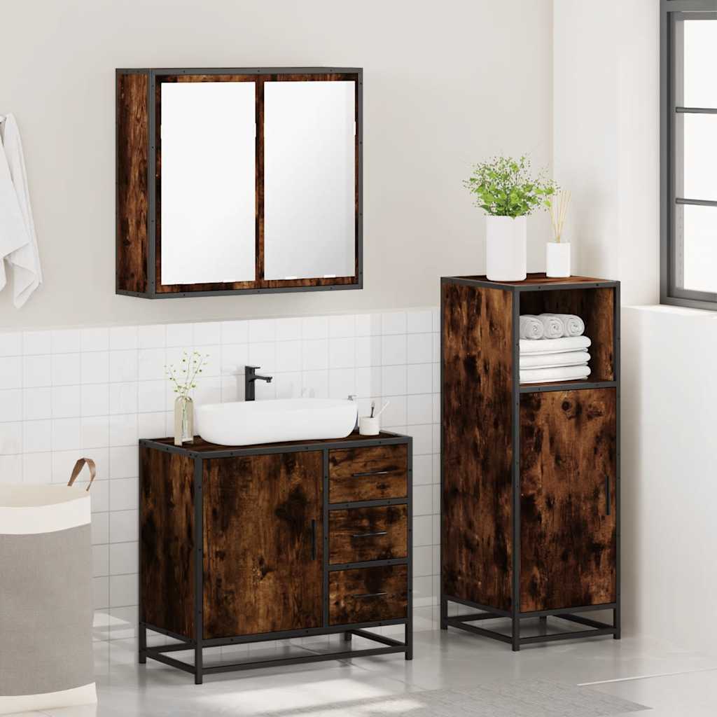 3 Pcs conjunto de móveis wc madeira processada carvalho fumado