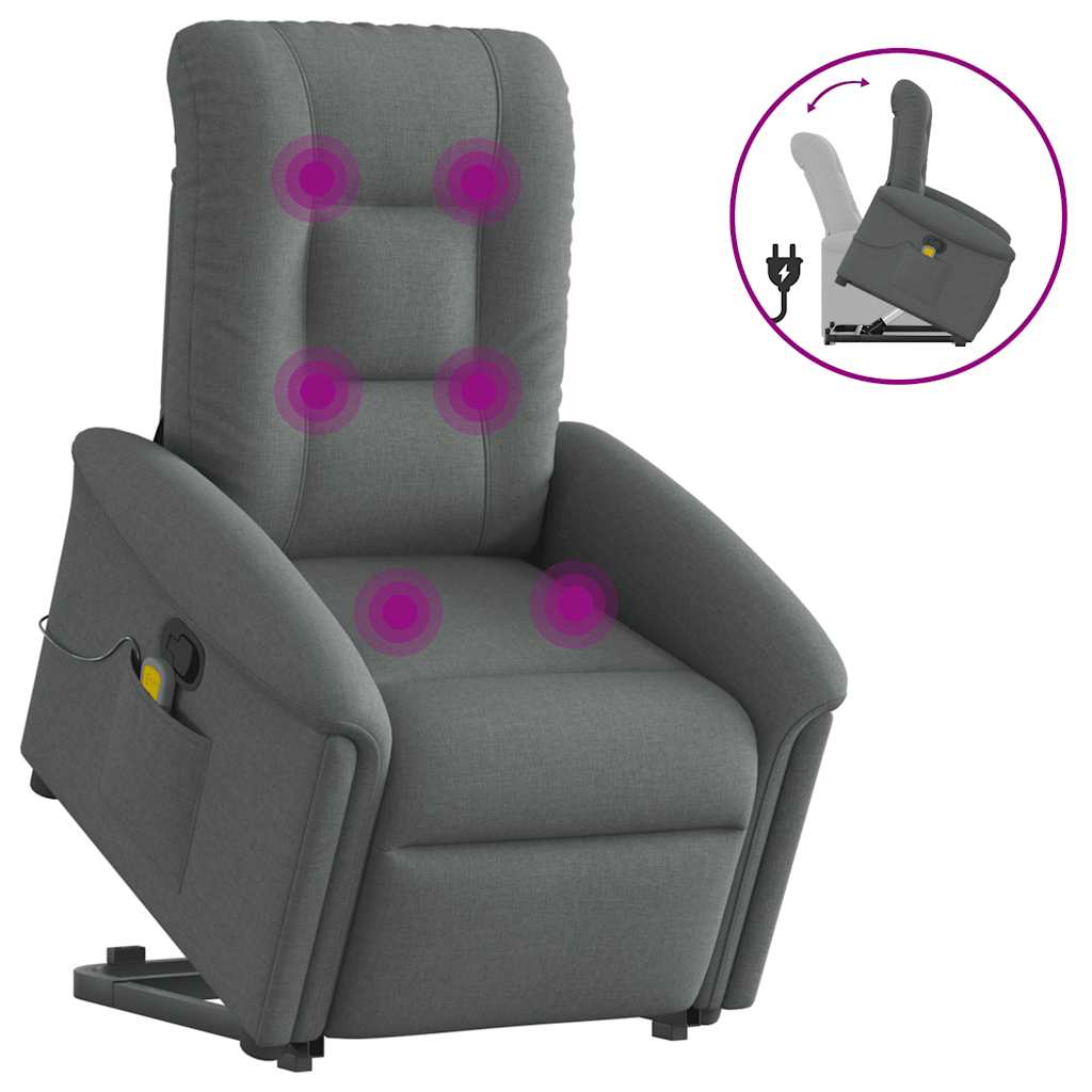 Poltrona elevatória de massagens tecido cinzento-escuro