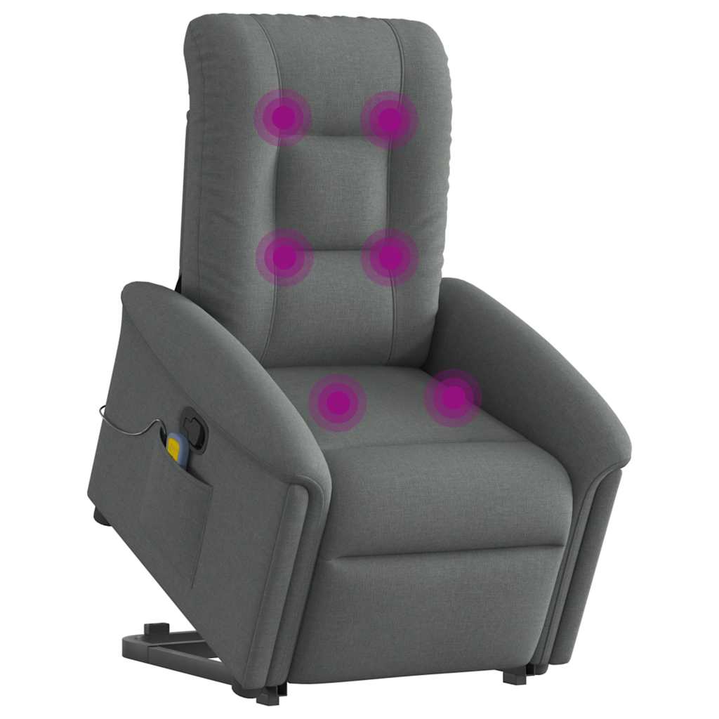 Poltrona elevatória de massagens tecido cinzento-escuro