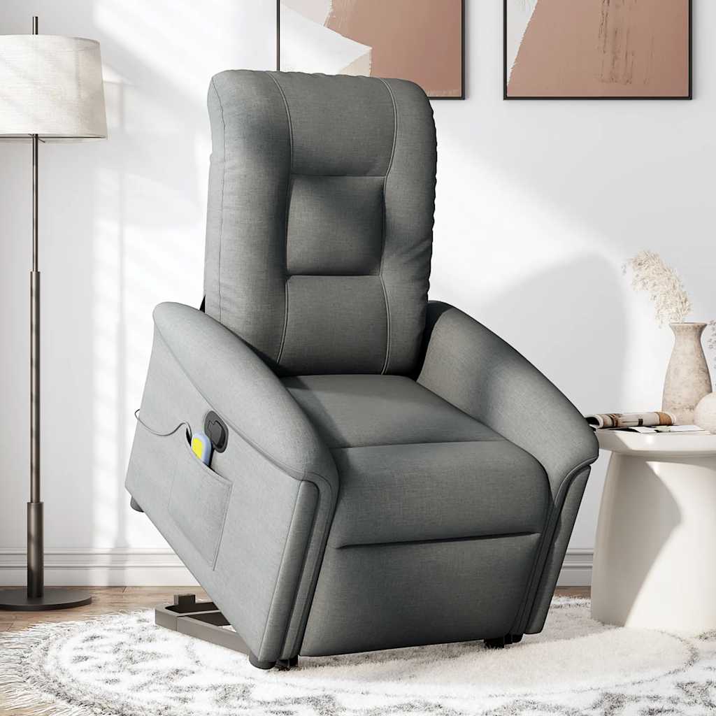 Poltrona elevatória de massagens tecido cinzento-escuro