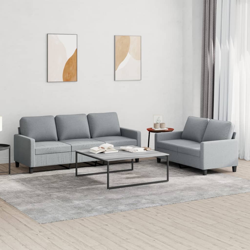 2 Pcs conjunto de sofás com almofadões tecido cinzento-claro