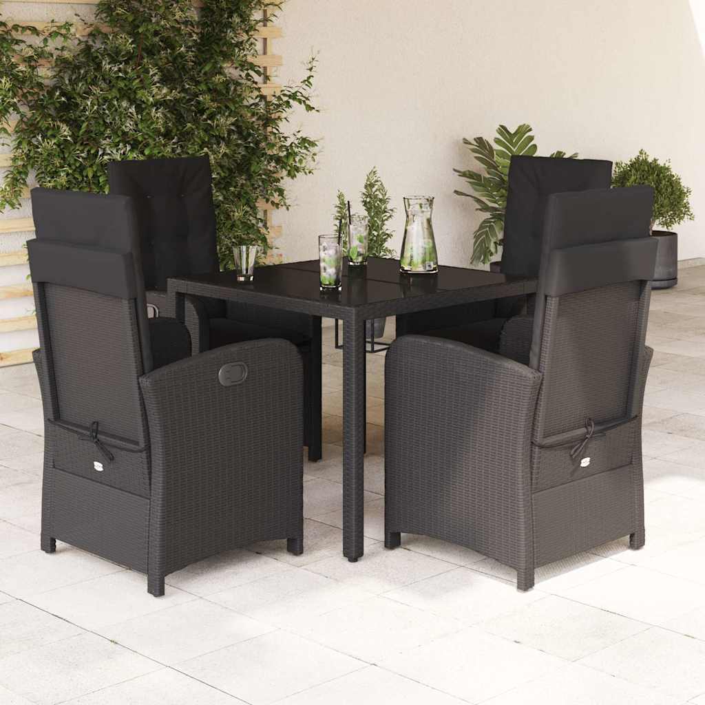 5 Pcs conjunto de jantar p/ jardim c/ almofadões vime PE preto