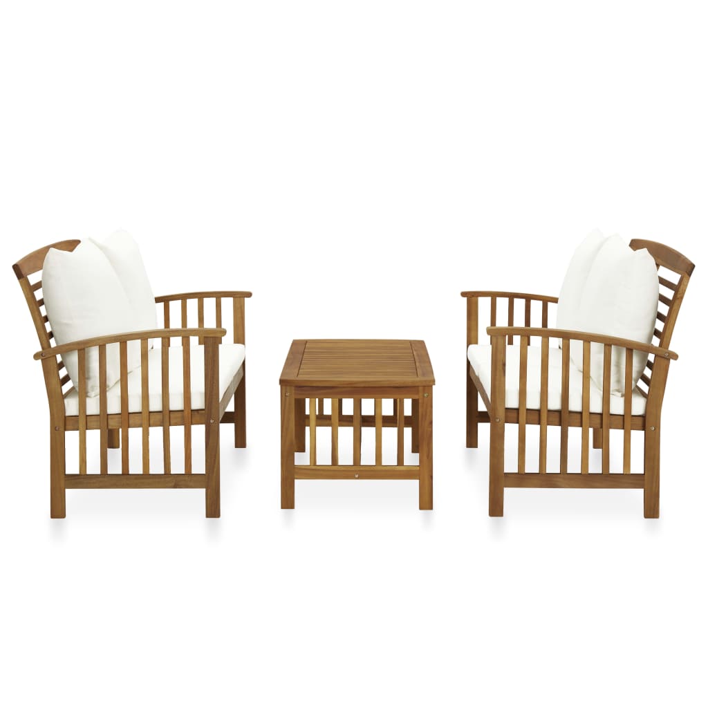 3 Pcs conjunto lounge de jardim c/ almofadões acácia maciça