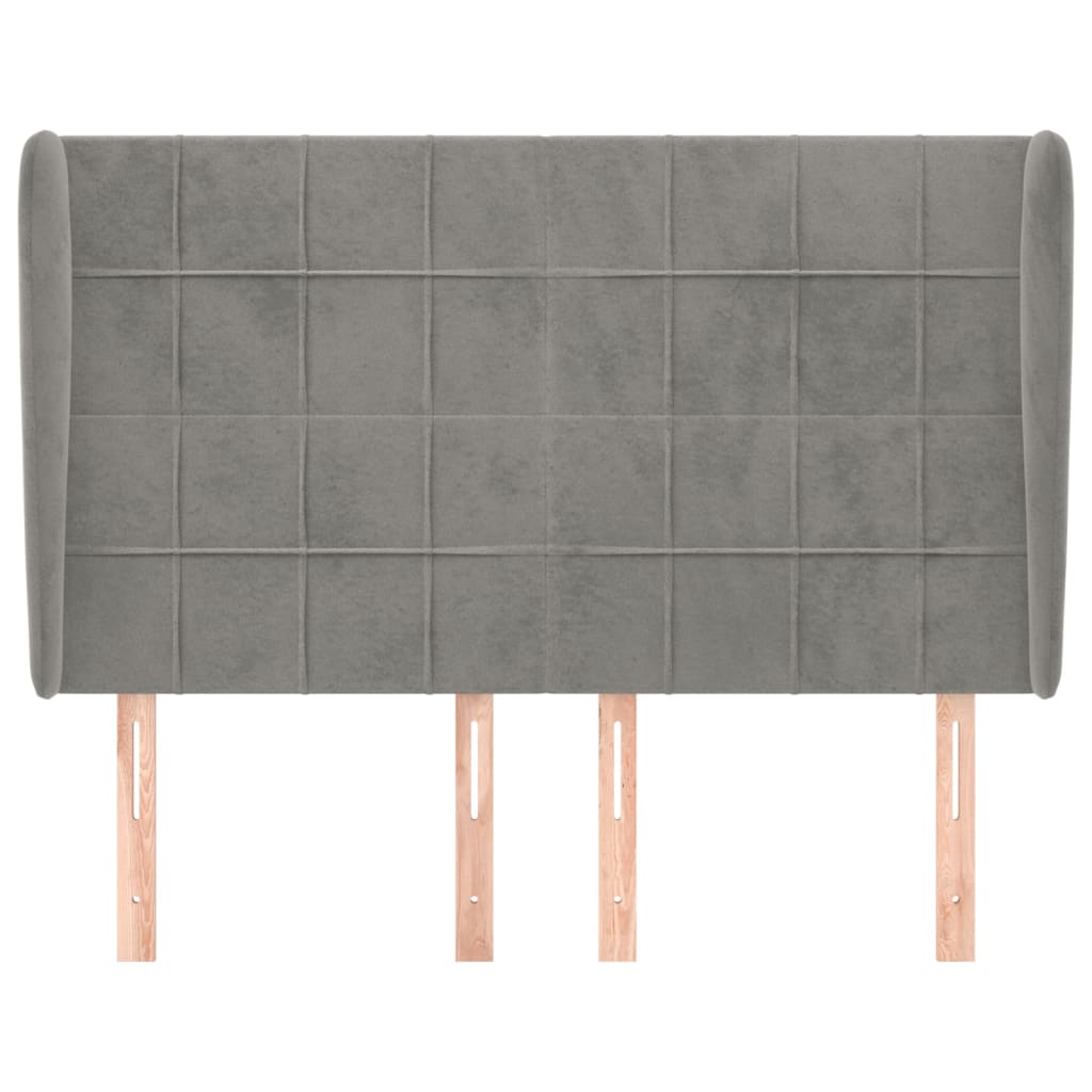 Cabeceira de cama c/ abas veludo 147x23x118/128cm cinza-claro