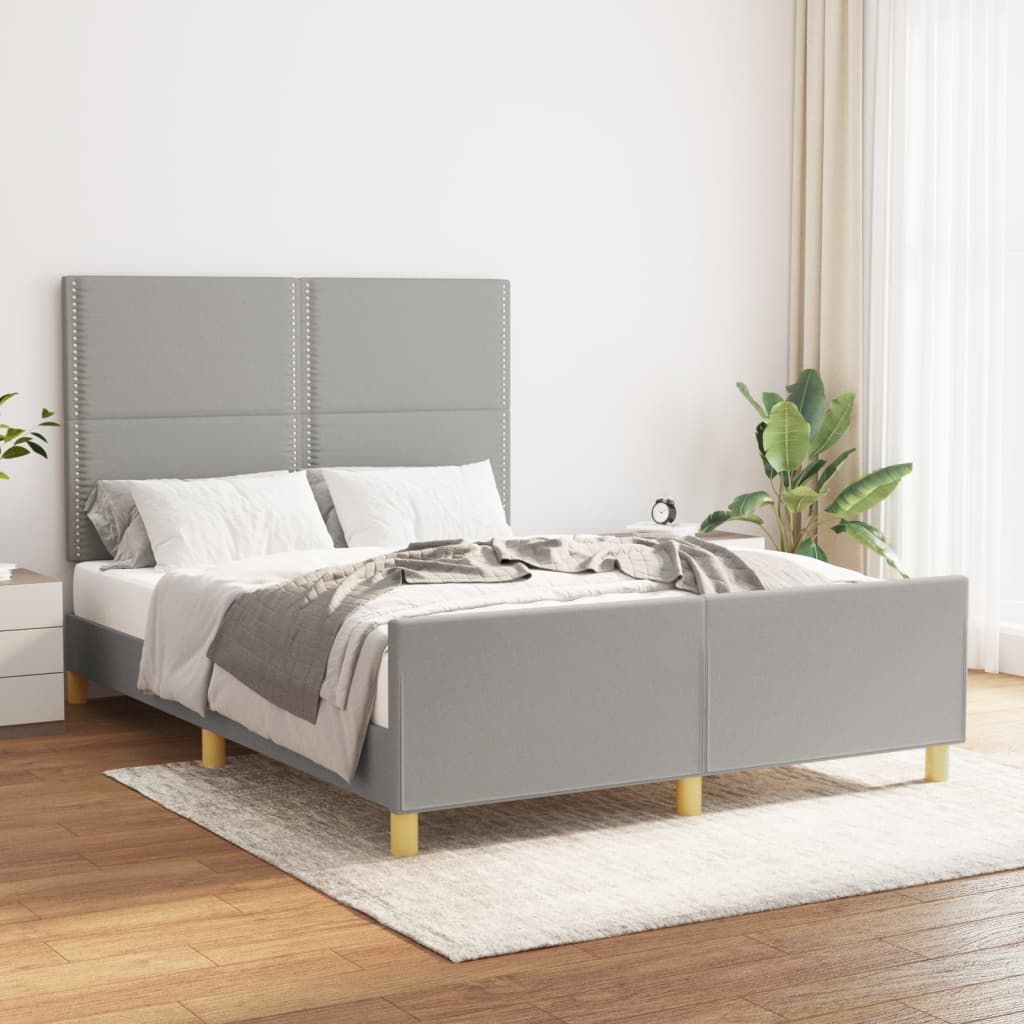 Estrutura de cama sem colchão 140x200 cm tecido cinzento-claro