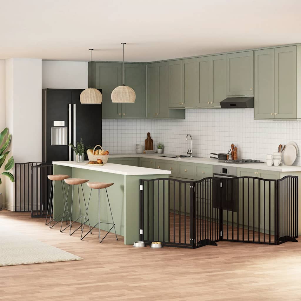 Portão p/ cães com porta dobrável 12 painéis 960 cm álamo preto