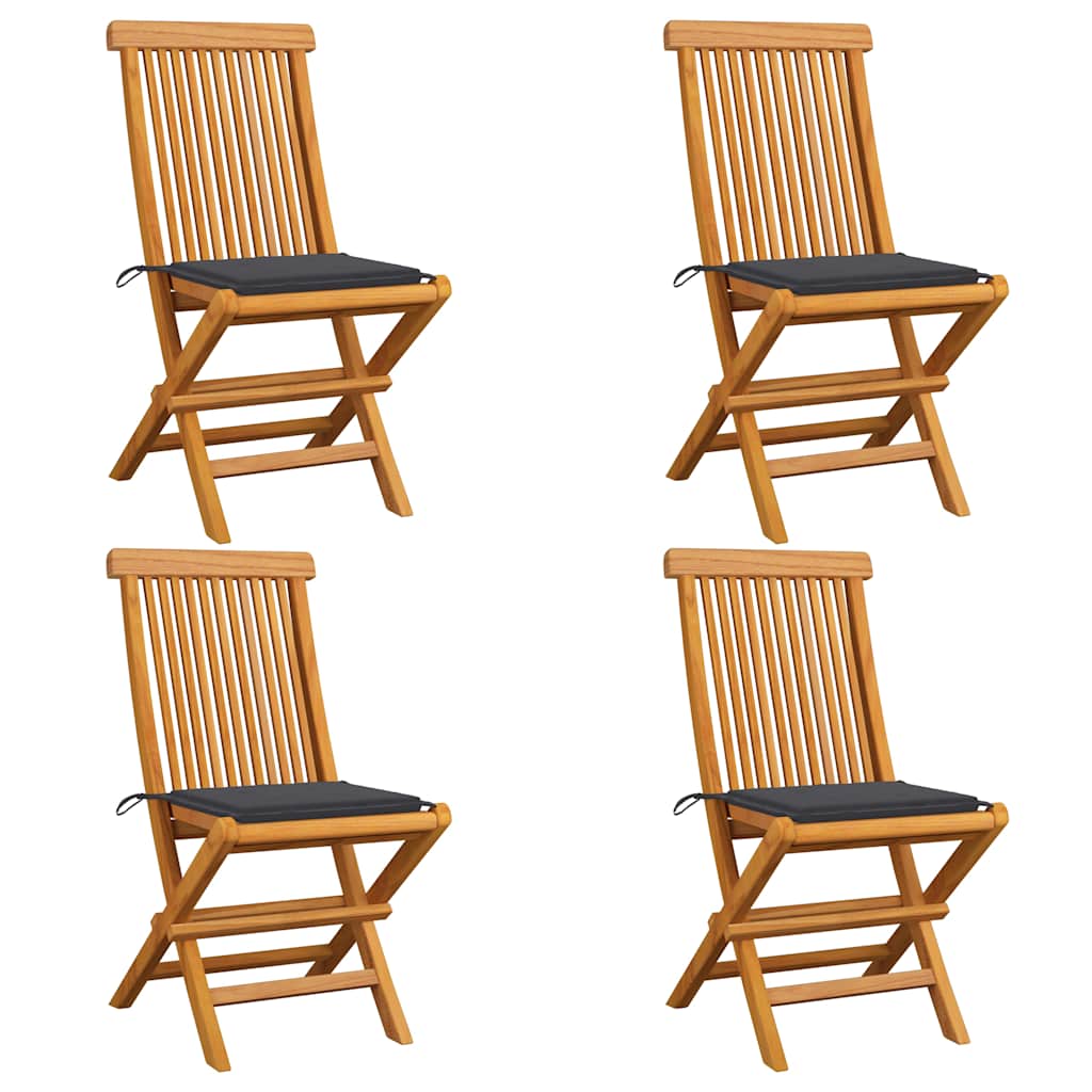 Cadeiras de jardim c/ almofadões antracite 4 pcs teca maciça