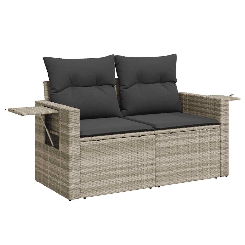 7 Pcs conj. sofás jardim com almofadões vime PE cinzento-claro