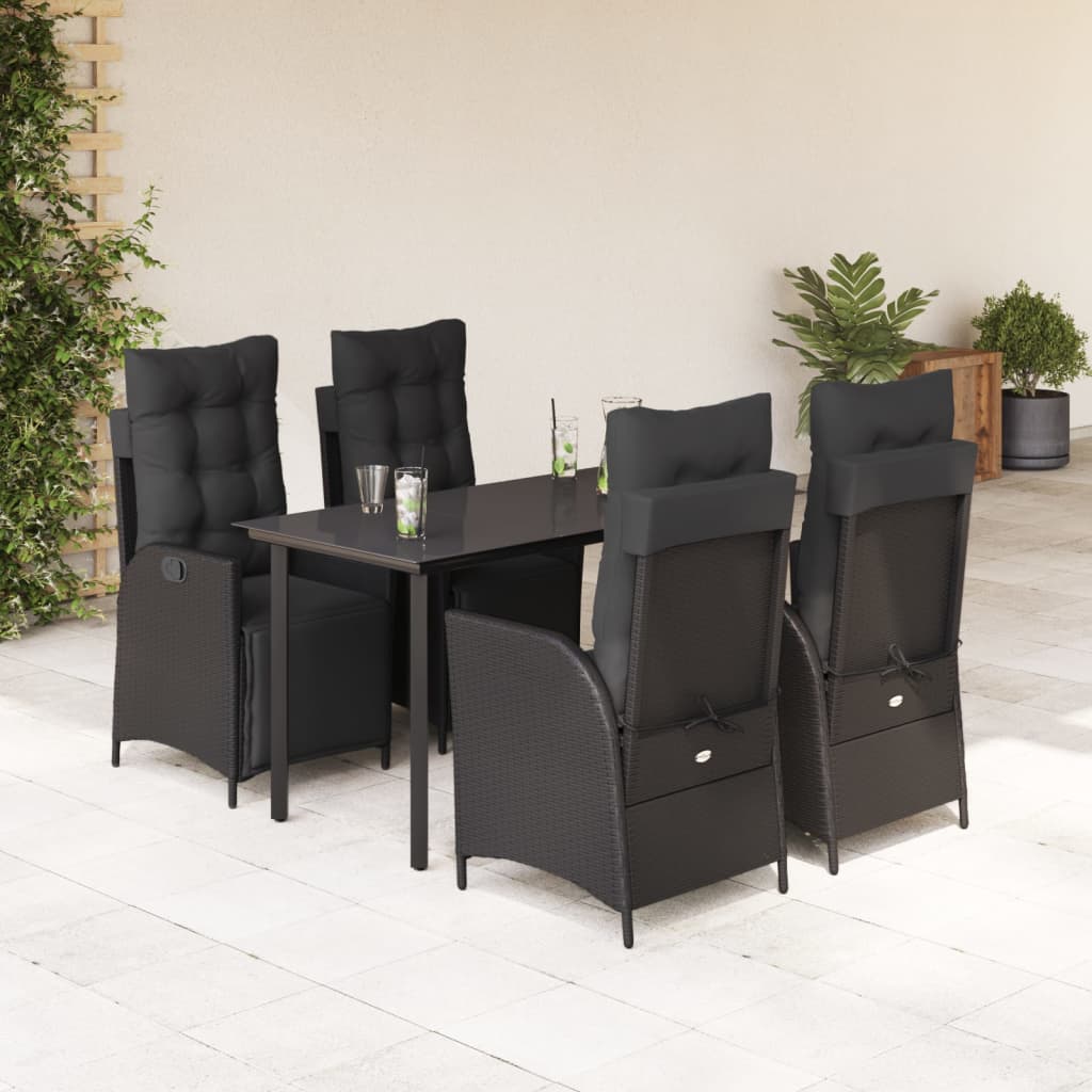 5 Pcs conjunto de jantar p/ jardim c/ almofadões vime PE preto