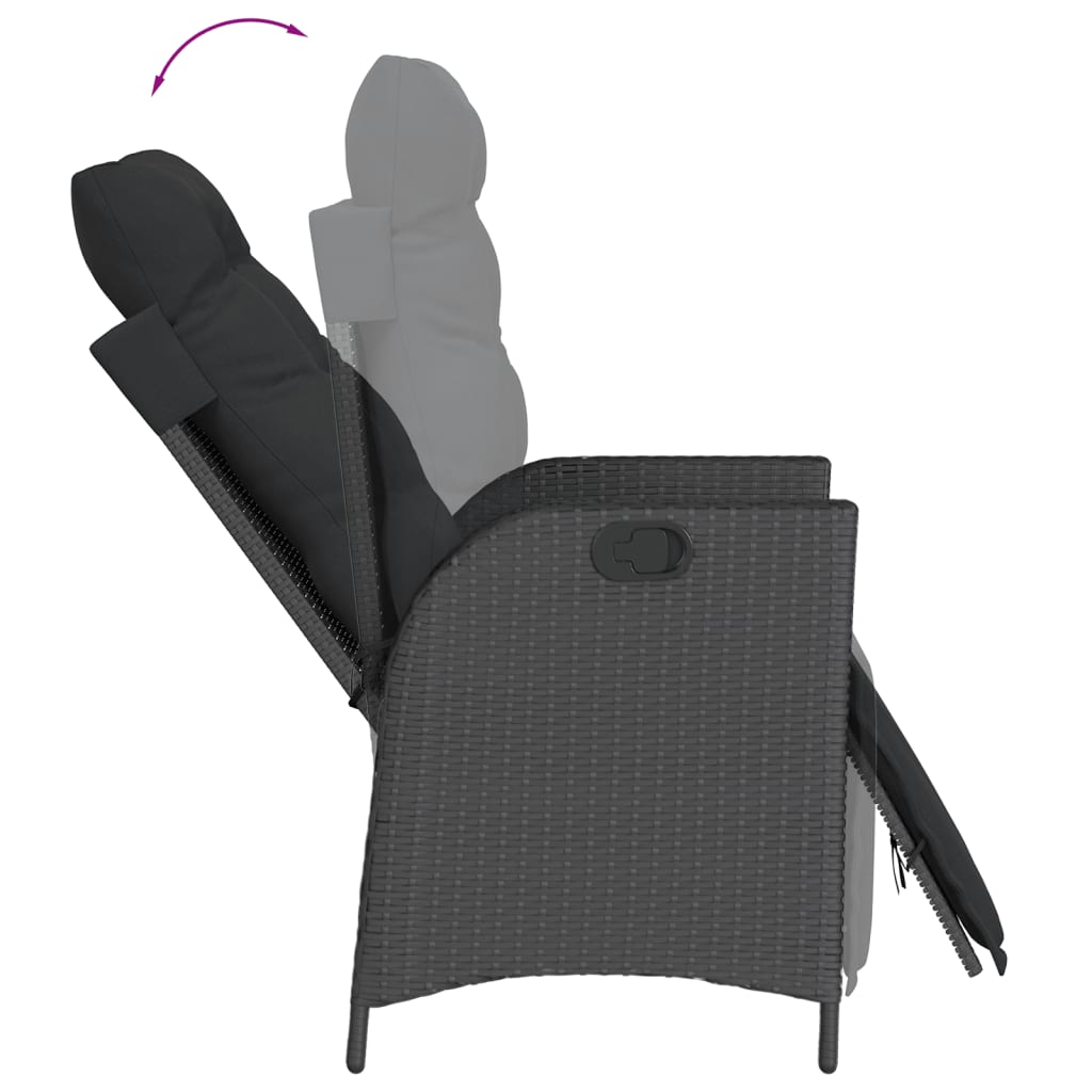 5 Pcs conjunto de jantar p/ jardim c/ almofadões vime PE preto