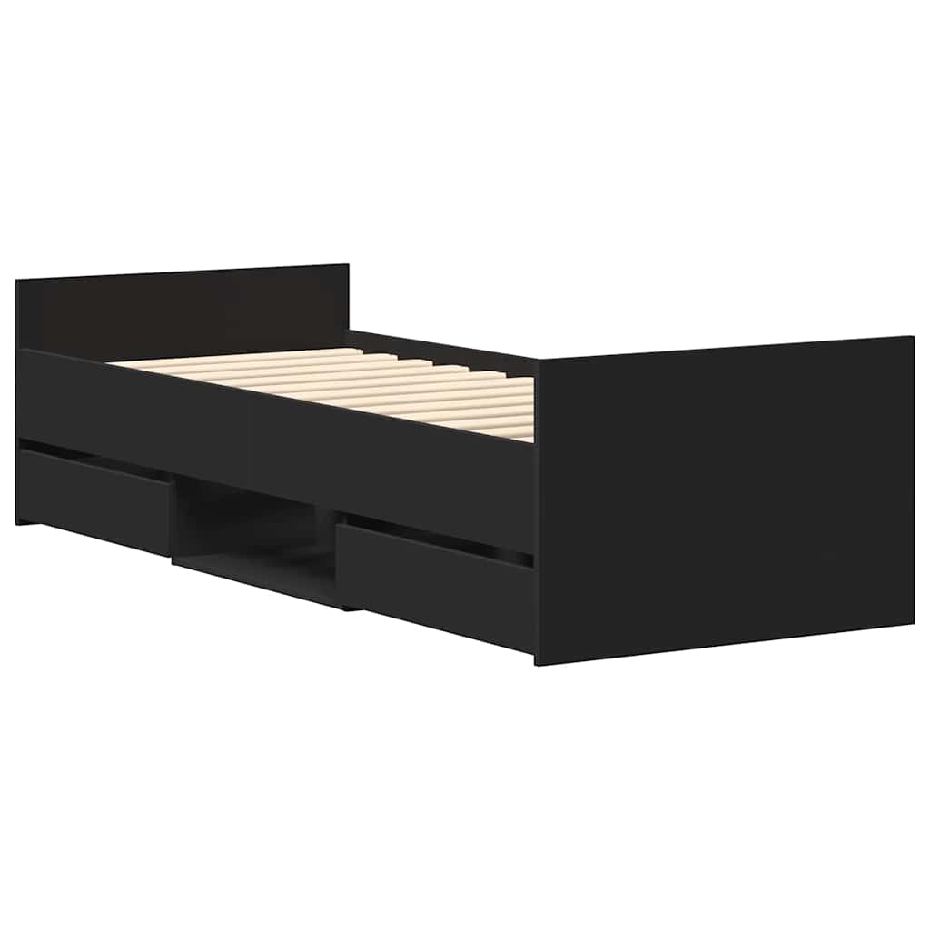 Estrutura de cama c/ painéis cabeceira e pés 90x190 cm preto
