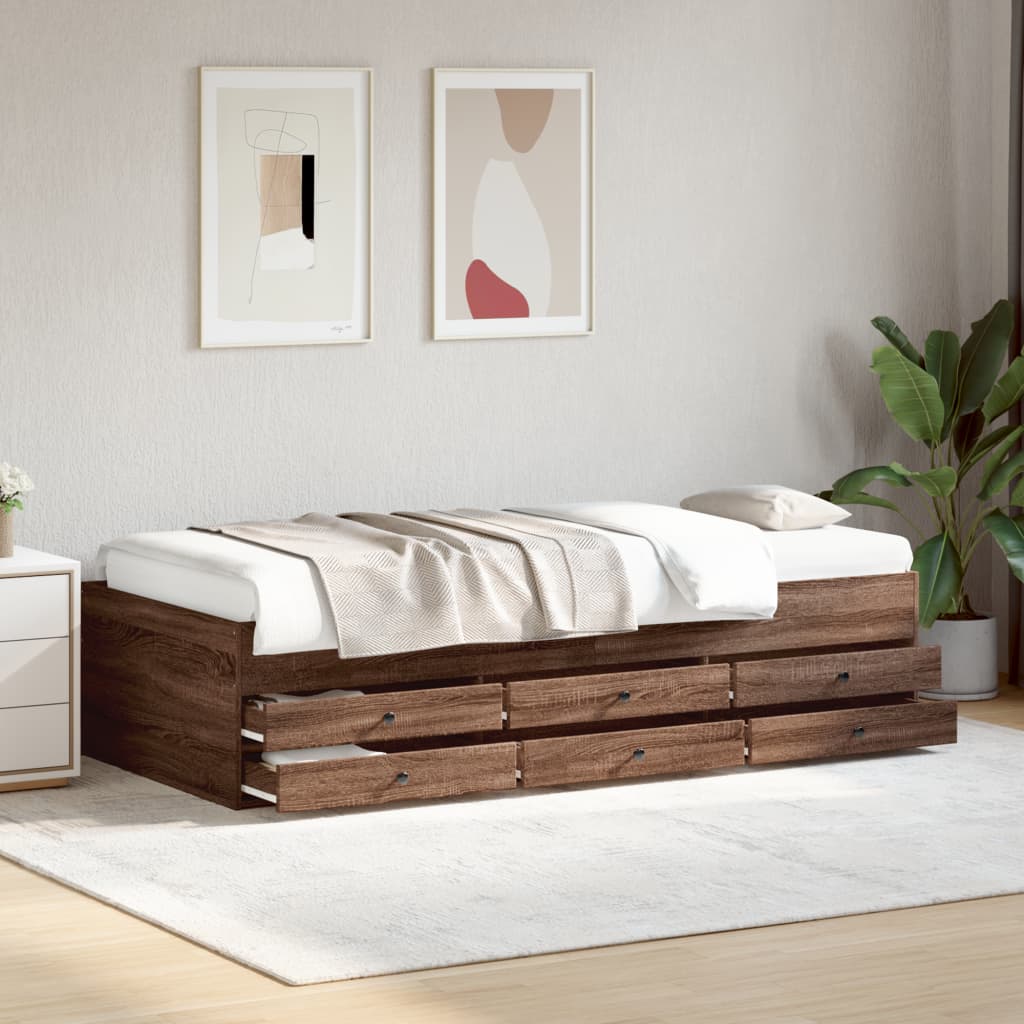 Sofá-cama com gavetas sem colchão 90x200 cm carvalho castanho