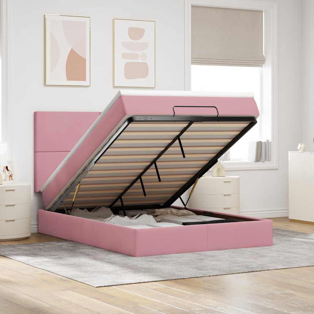 Estrutura de cama otomana com colchões 140x190 cm veludo rosa