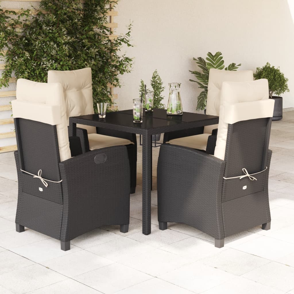 5 Pcs conjunto de jantar p/ jardim c/ almofadões vime PE preto