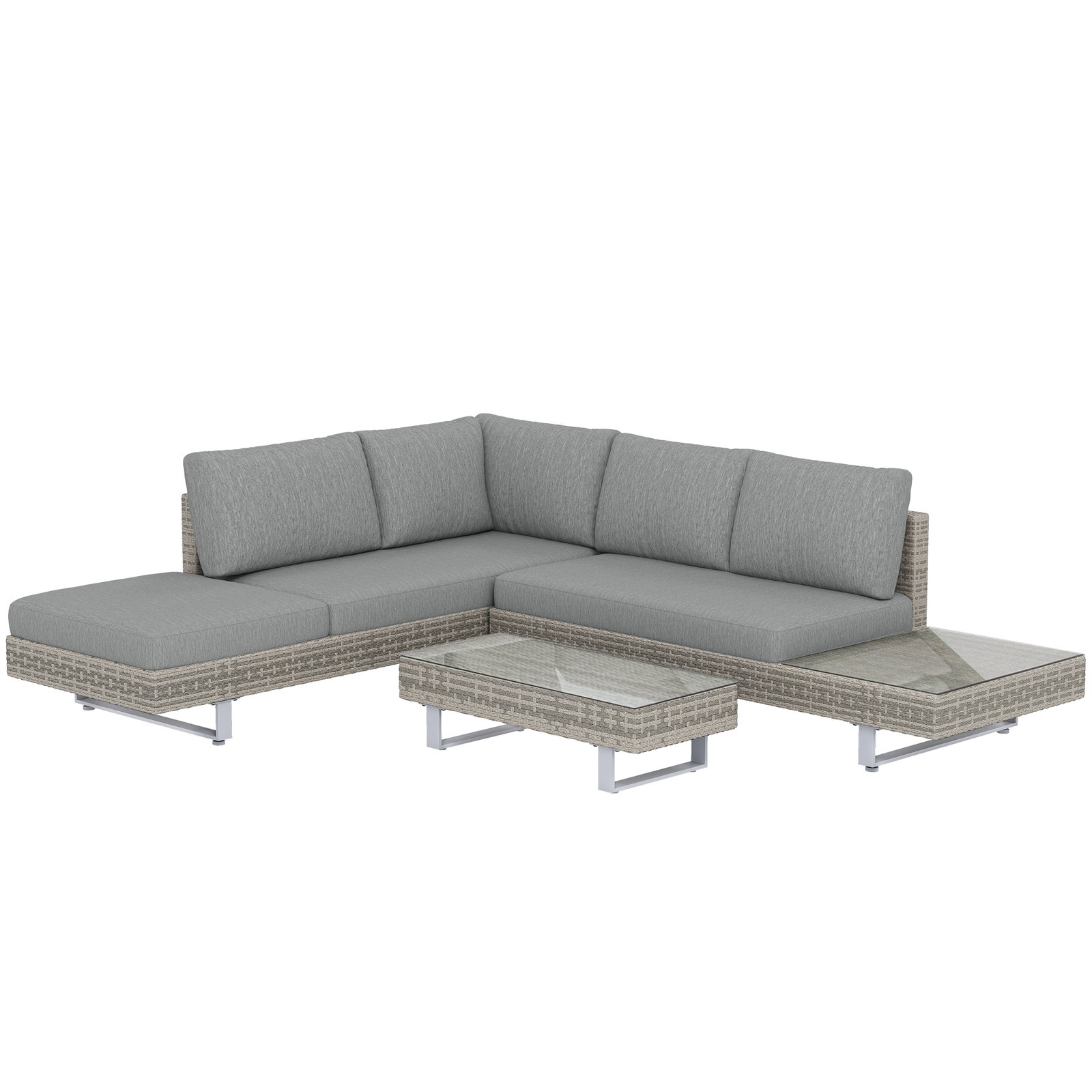 Conjunto de jardim em vime de 3 peças com sofás modulares de 3 e 2 lugares mesa lateral e mesa de centro cinzento