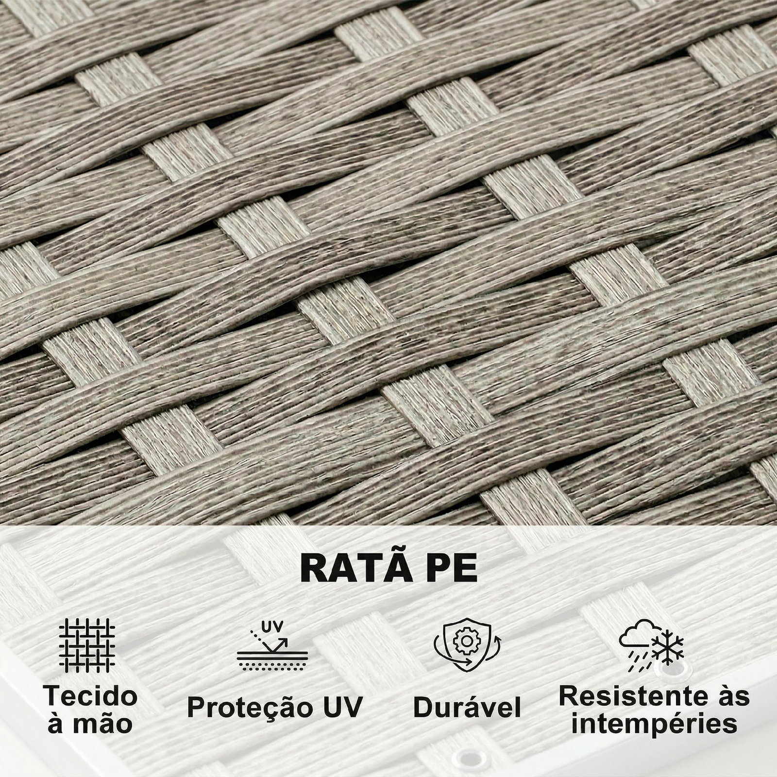 Conjunto de jardim em vime de 3 peças com sofás modulares de 3 e 2 lugares mesa lateral e mesa de centro cinzento