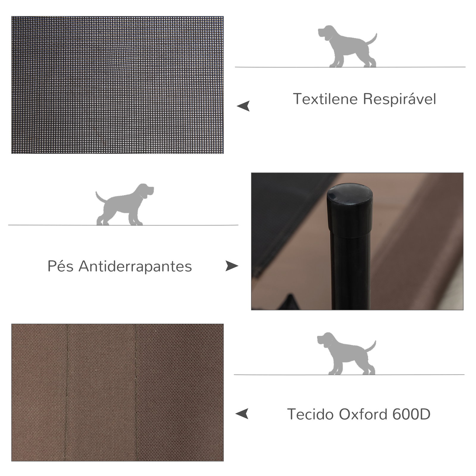 Cama para Animais de Estimação Cama Elevada para Cães Gatos Portátil Tecido Transpirável para Exterior Interior 76x61x18cm Marro