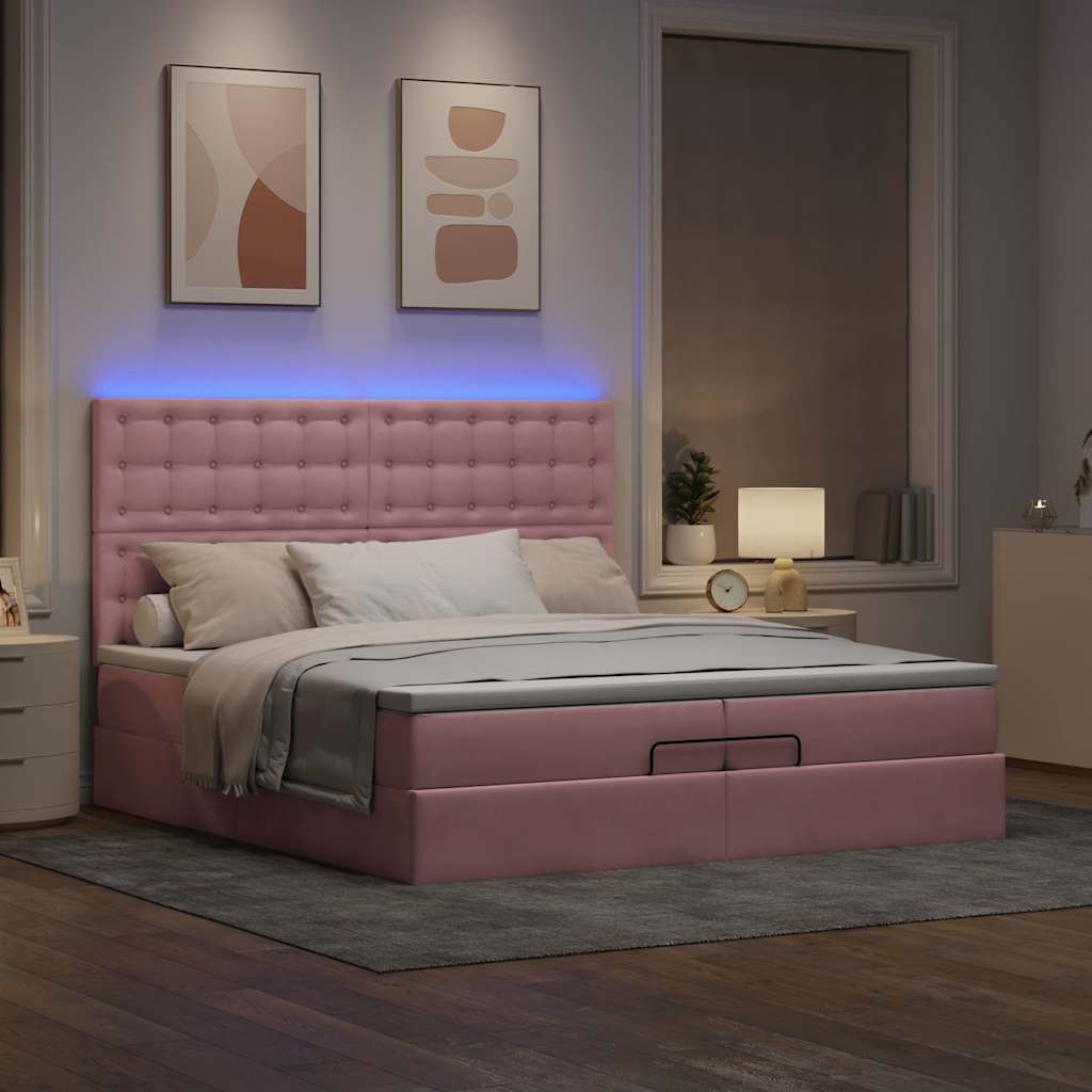 Moldura de cama otomana com colchão rosa 200x200cm veludo